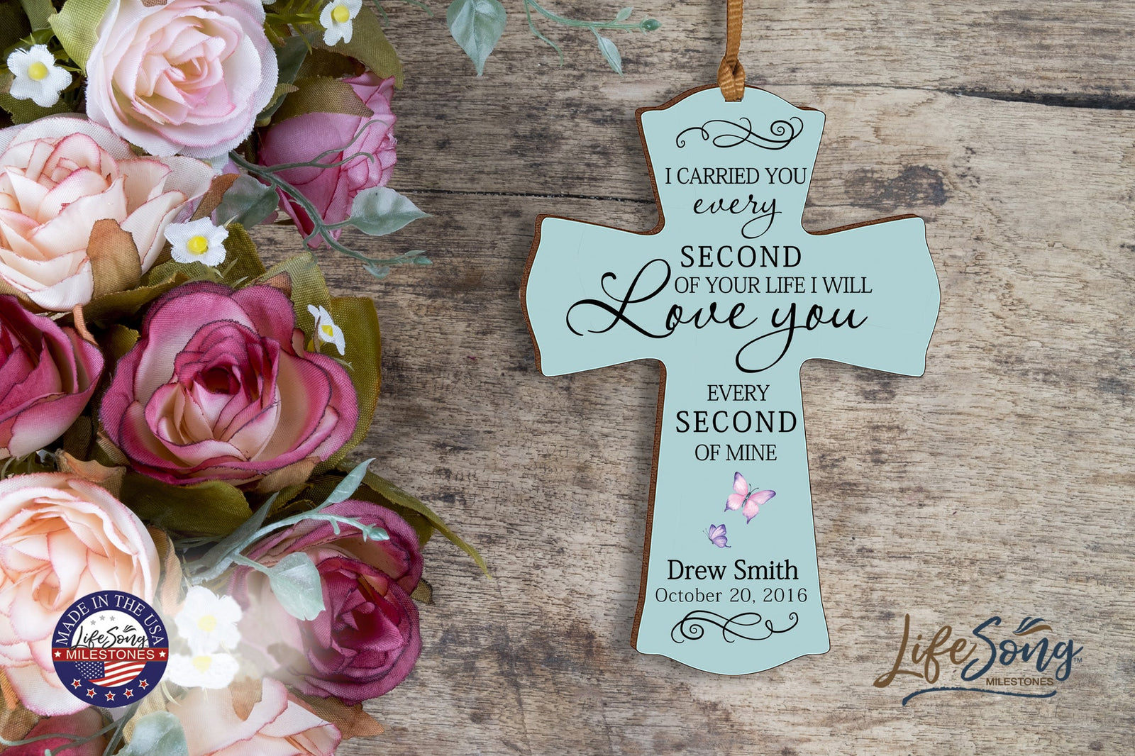 Custom Memorial Wooden Cross 4x6 I Carried You Butterfly - LifeSong Milestones