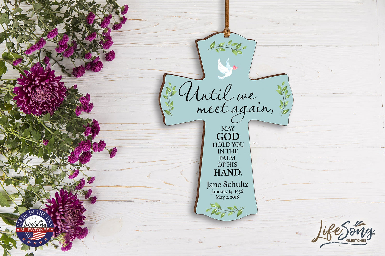 Custom Memorial Wooden Cross 4x6 Until We Meet Again - LifeSong Milestones