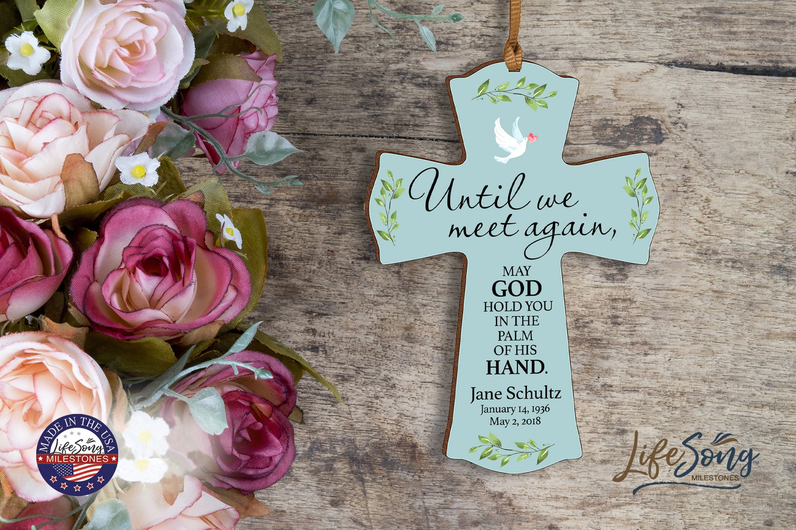 Custom Memorial Wooden Cross 4x6 Until We Meet Again - LifeSong Milestones