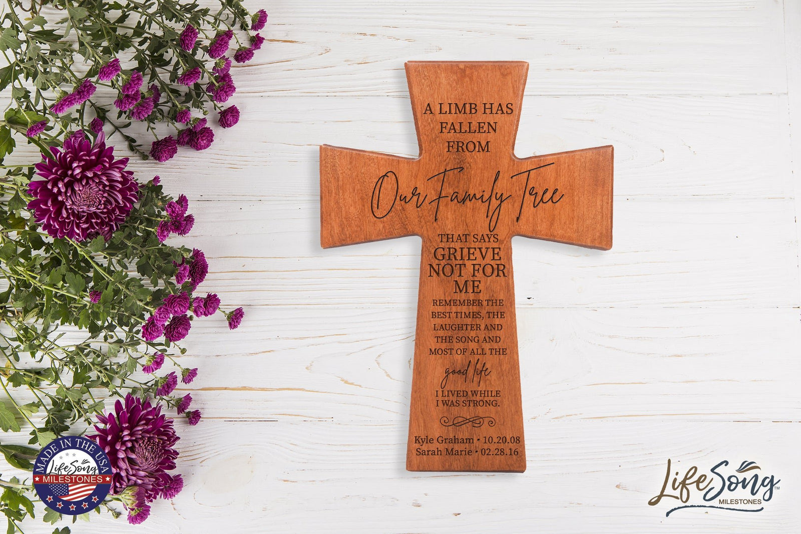 Custom Memorial Wooden Cross 7x11 A Limb Has Fallen - LifeSong Milestones