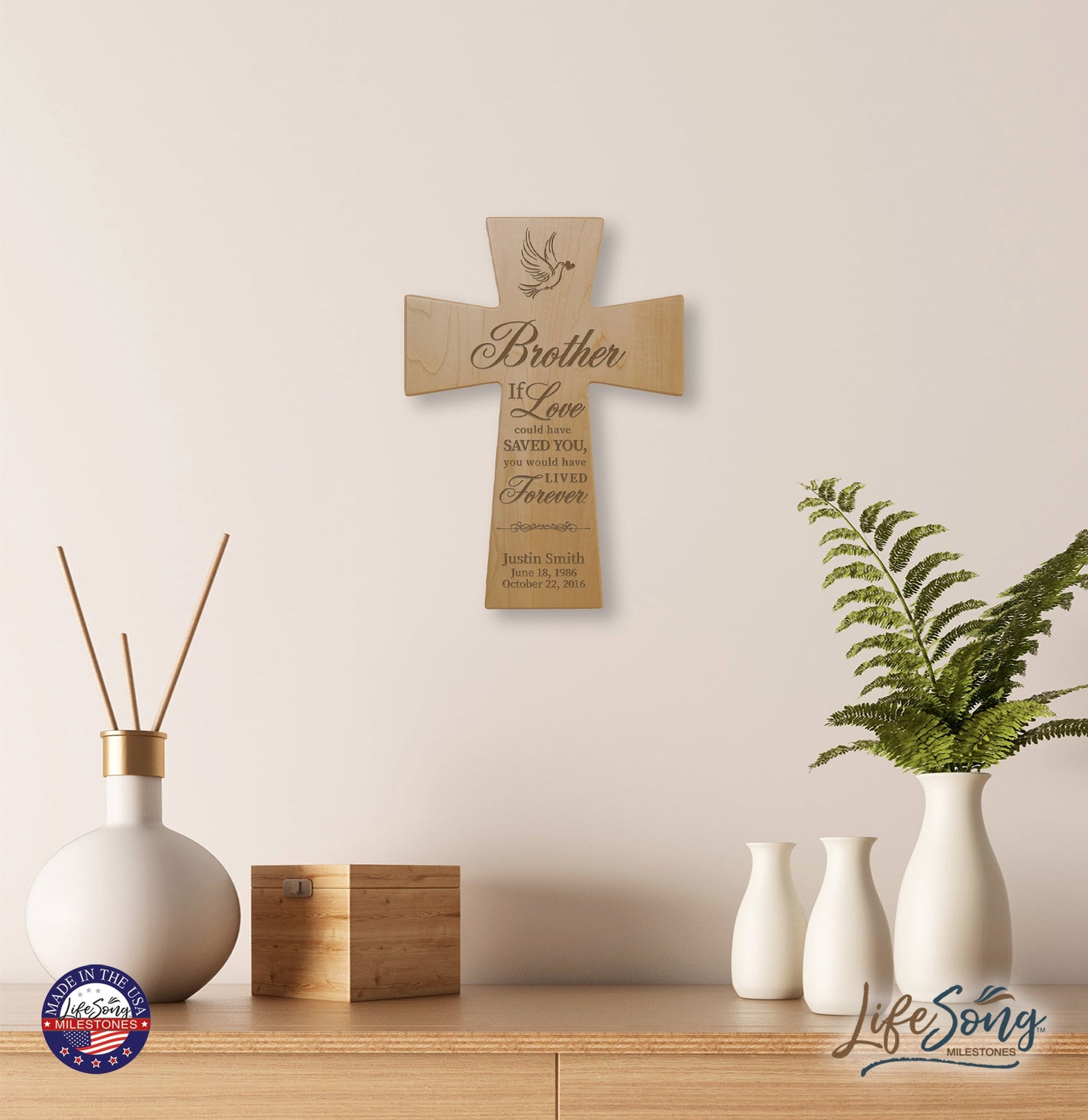 Custom Memorial Wooden Cross 7x11 Brother, If Love Could - LifeSong Milestones