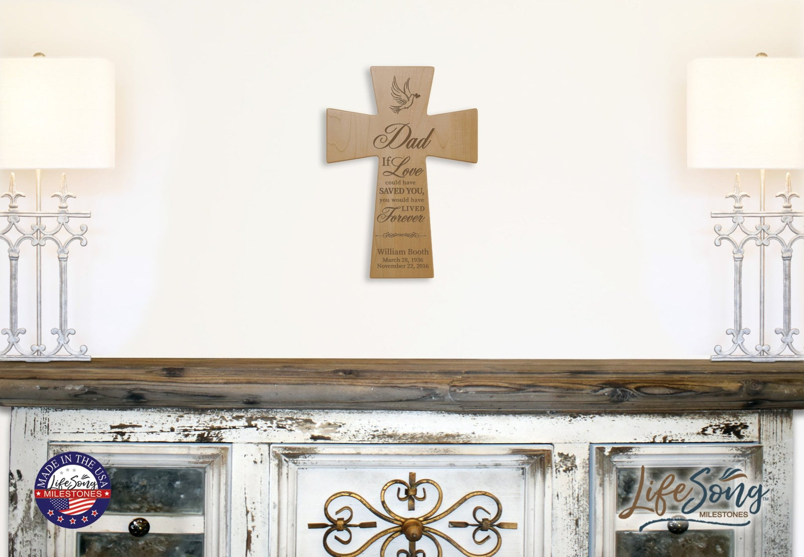 Custom Memorial Wooden Cross 7x11 Dad, If Love Could - LifeSong Milestones