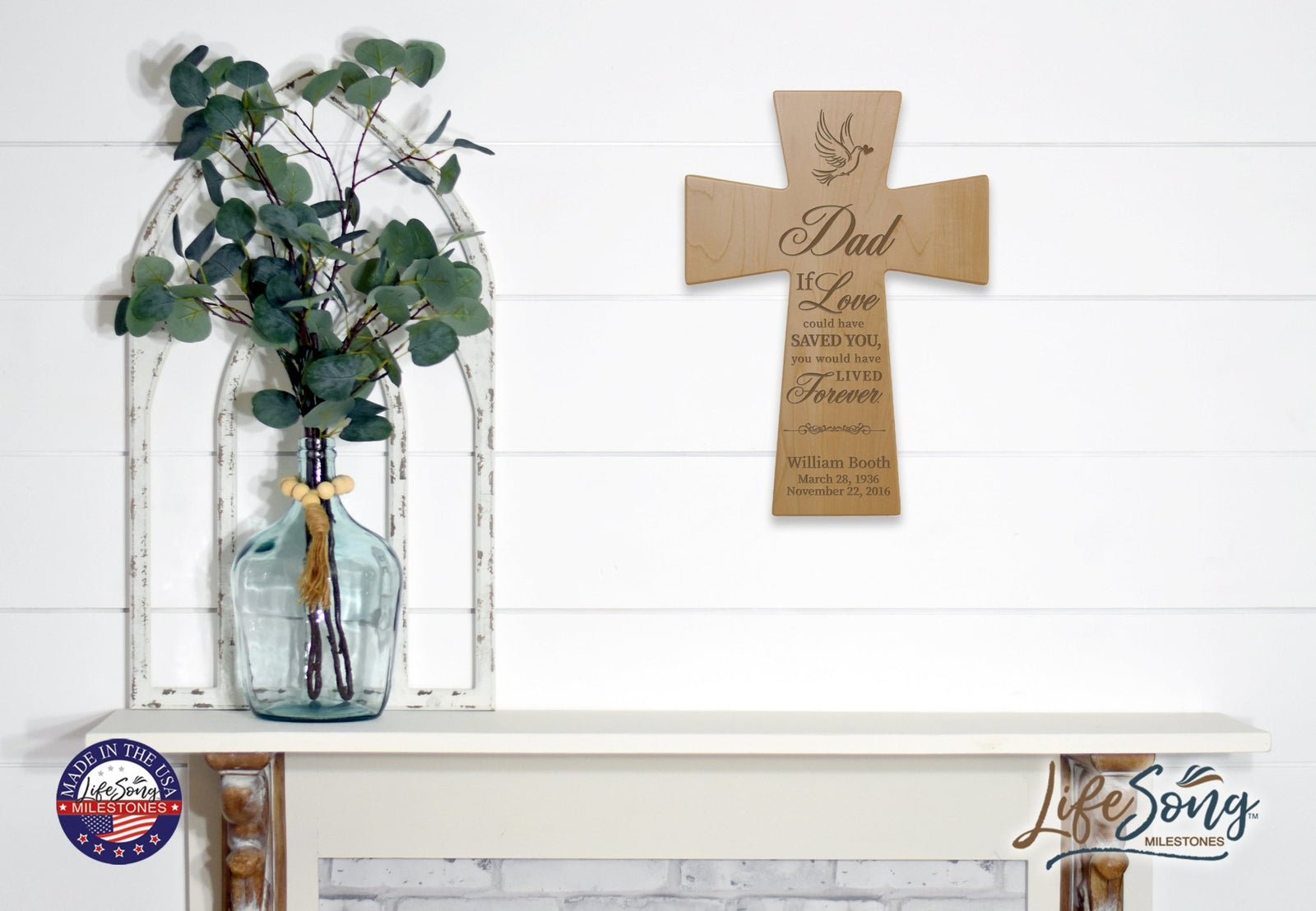 Custom Memorial Wooden Cross 7x11 Dad, If Love Could - LifeSong Milestones
