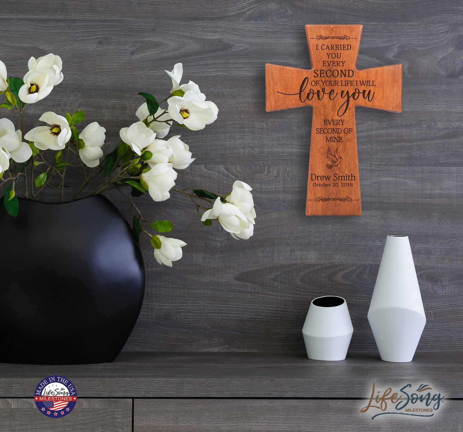 Custom Memorial Wooden Cross 7x11 I Carried You Dove - LifeSong Milestones