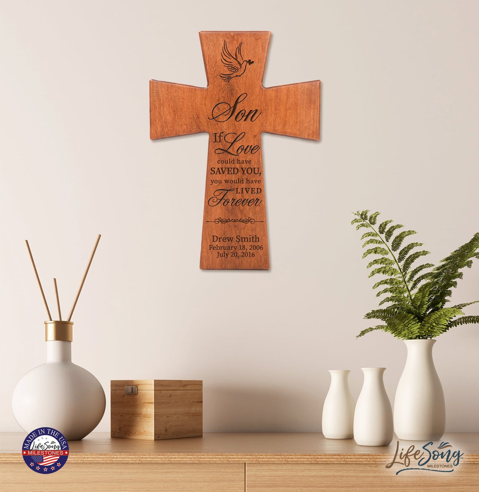 Custom Memorial Wooden Cross 7x11 Son, If Love Could Have - LifeSong Milestones