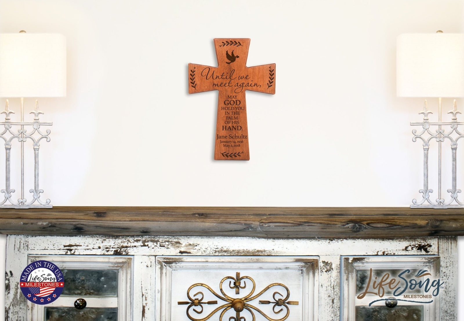 Custom Memorial Wooden Cross 7x11 Until We Meet Again - LifeSong Milestones