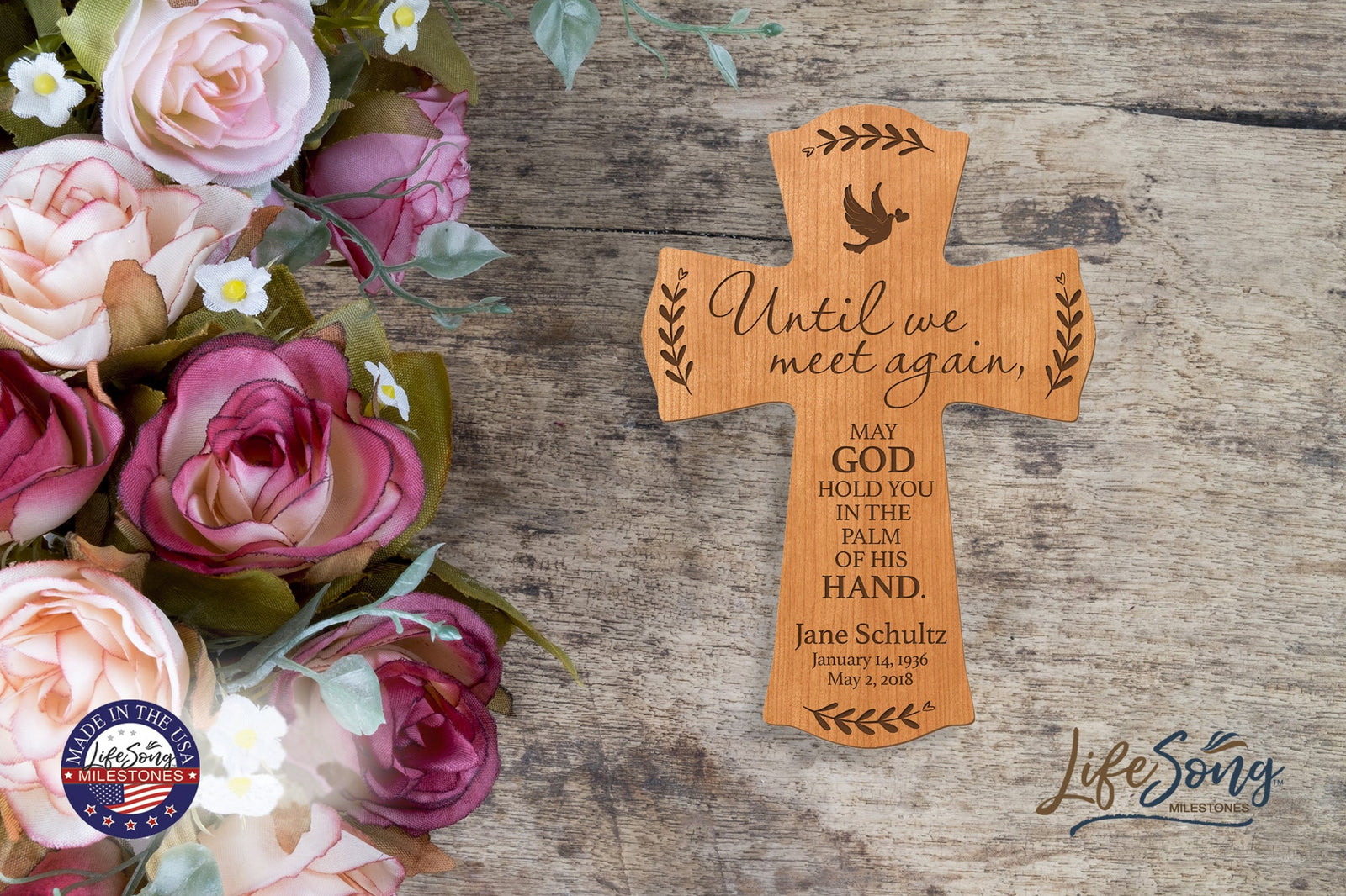Custom Memorial Wooden Cross 8.5x11 Until We Meet Again - LifeSong Milestones
