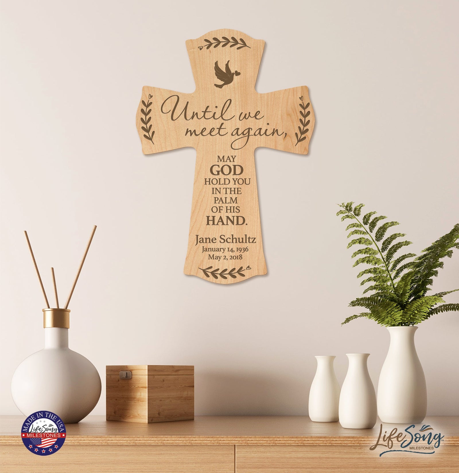 Custom Memorial Wooden Cross 8.5x11 Until We Meet Again - LifeSong Milestones
