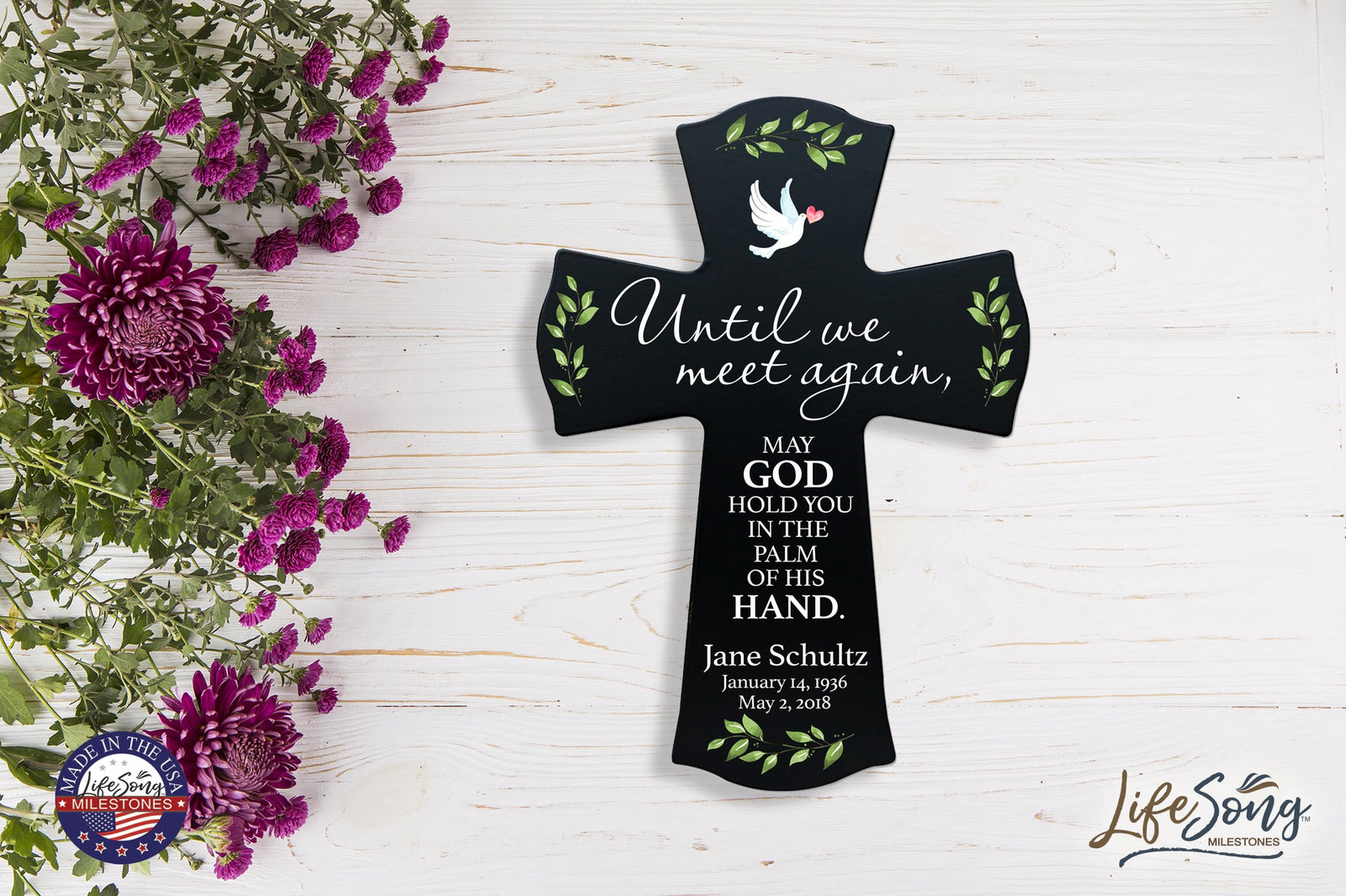 Custom Memorial Wooden Cross 8.5x11 Until We Meet Again - LifeSong Milestones