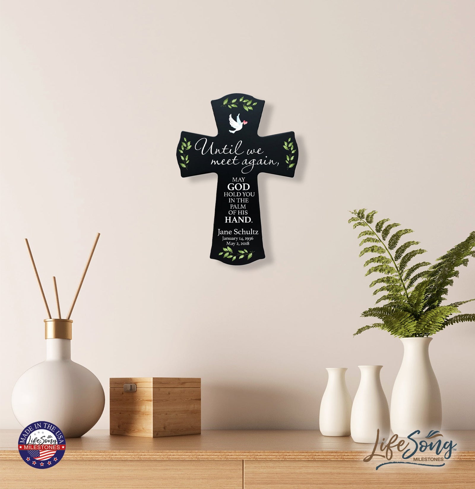 Custom Memorial Wooden Cross 8.5x11 Until We Meet Again - LifeSong Milestones