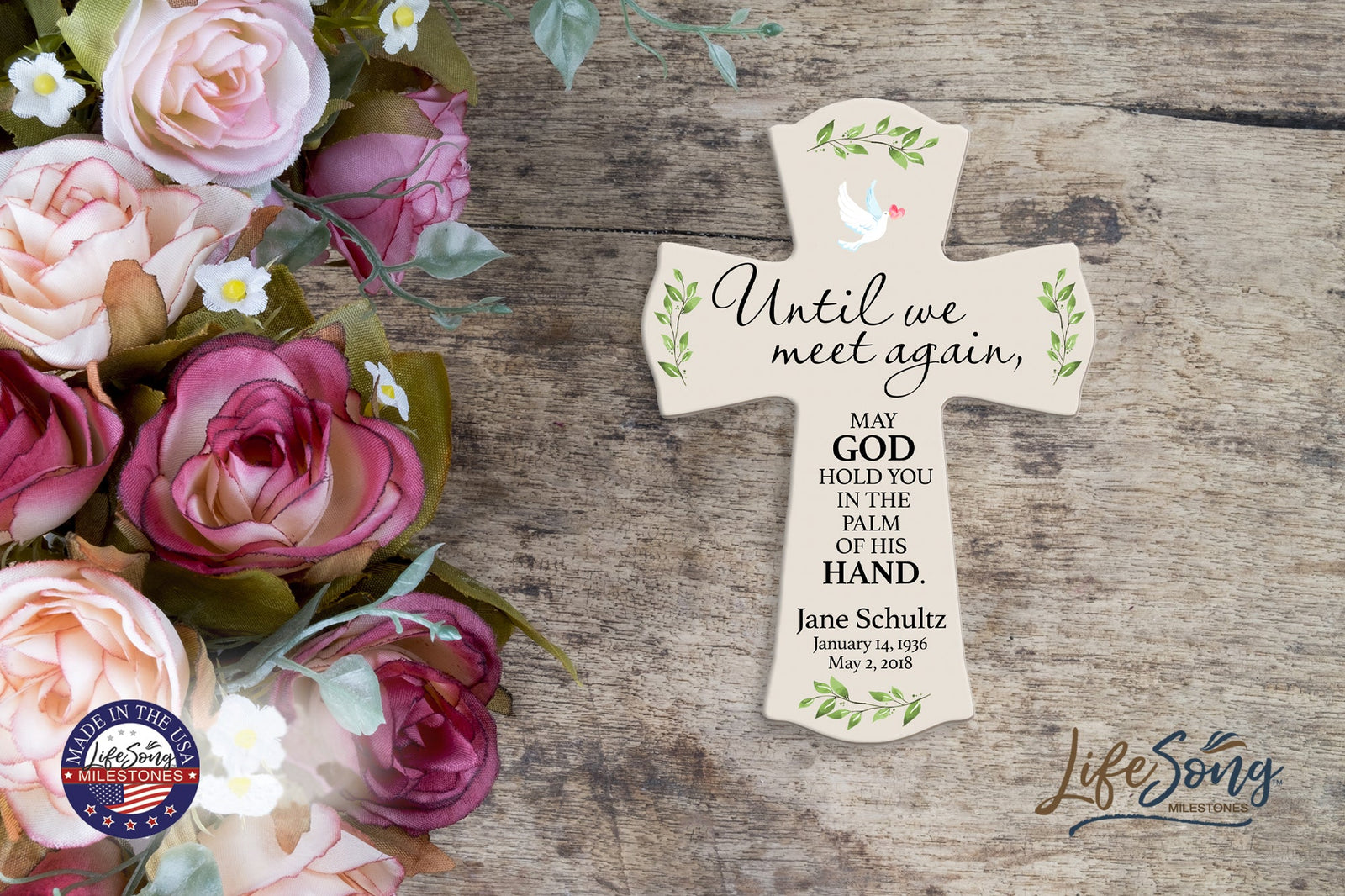 Custom Memorial Wooden Cross 8.5x11 Until We Meet Again - LifeSong Milestones