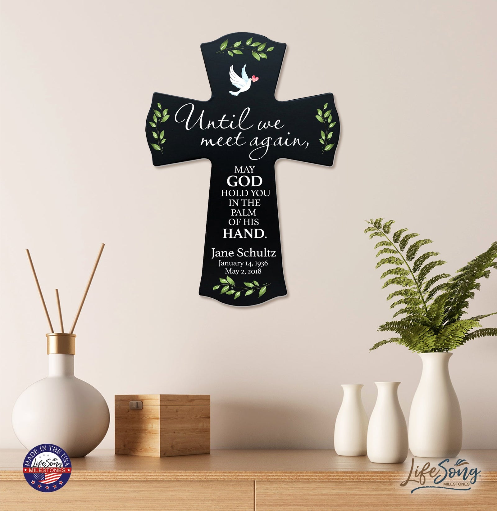 Custom Memorial Wooden Cross 8.5x11 Until We Meet Again - LifeSong Milestones
