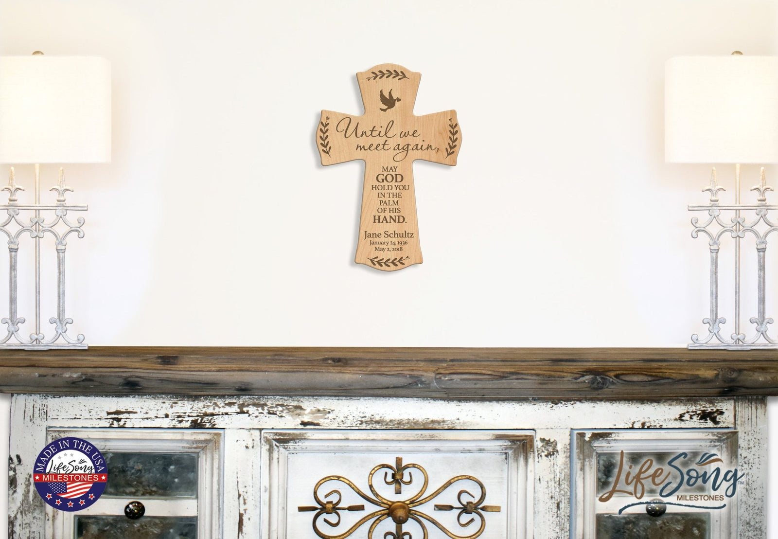 Custom Memorial Wooden Cross 8.5x11 Until We Meet Again - LifeSong Milestones