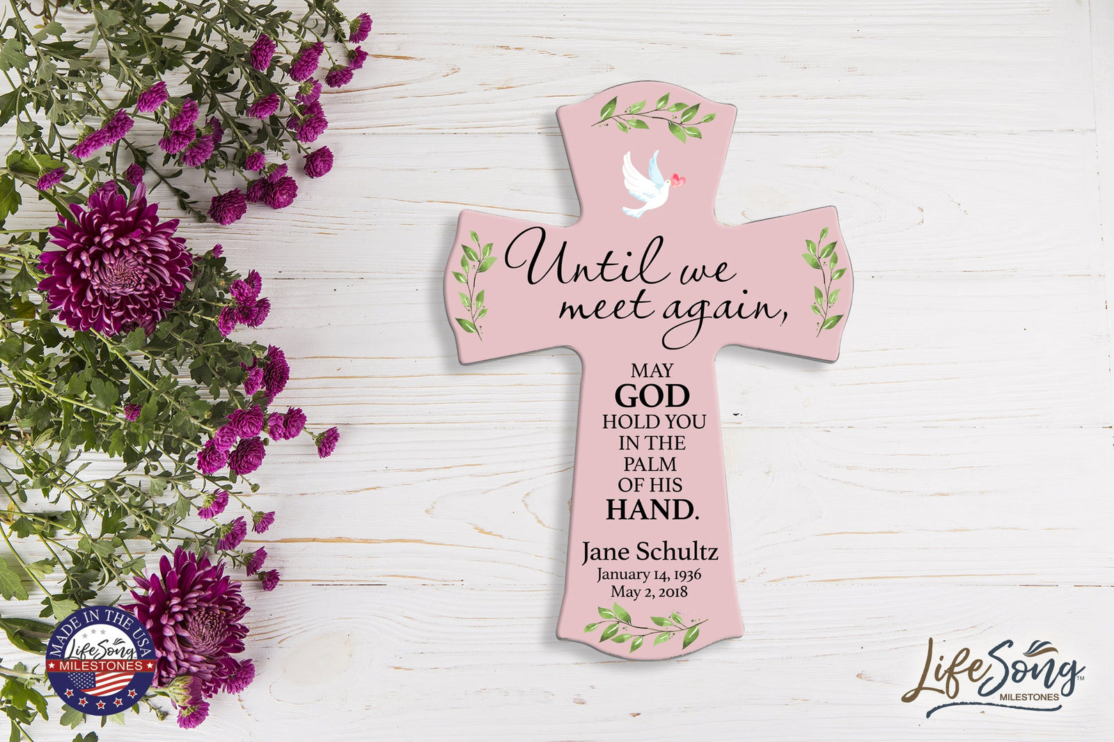 Custom Memorial Wooden Cross 8.5x11 Until We Meet Again - LifeSong Milestones