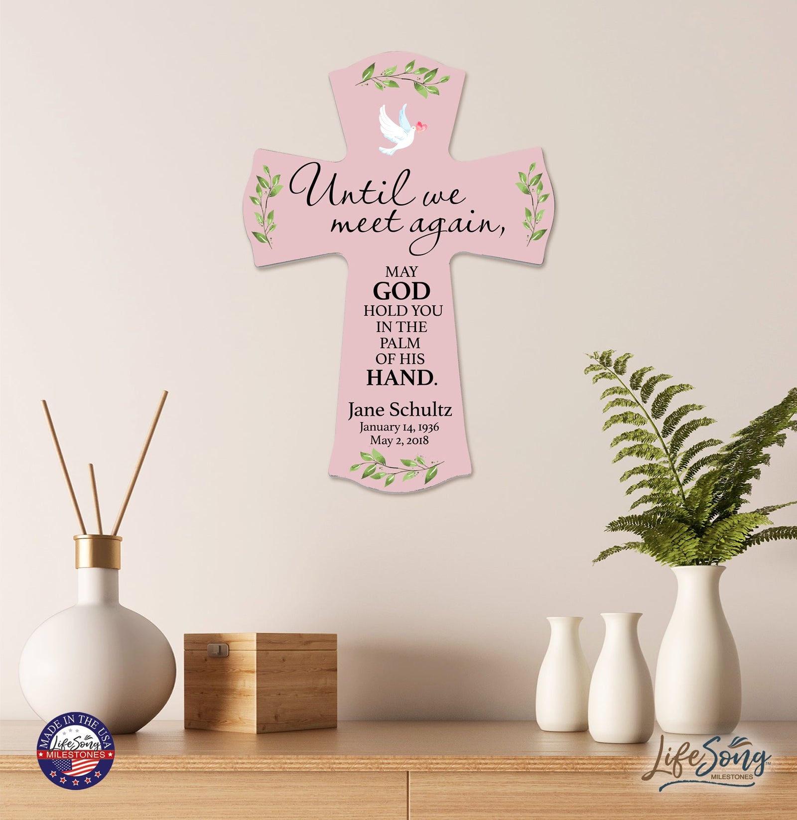 Custom Memorial Wooden Cross 8.5x11 Until We Meet Again - LifeSong Milestones