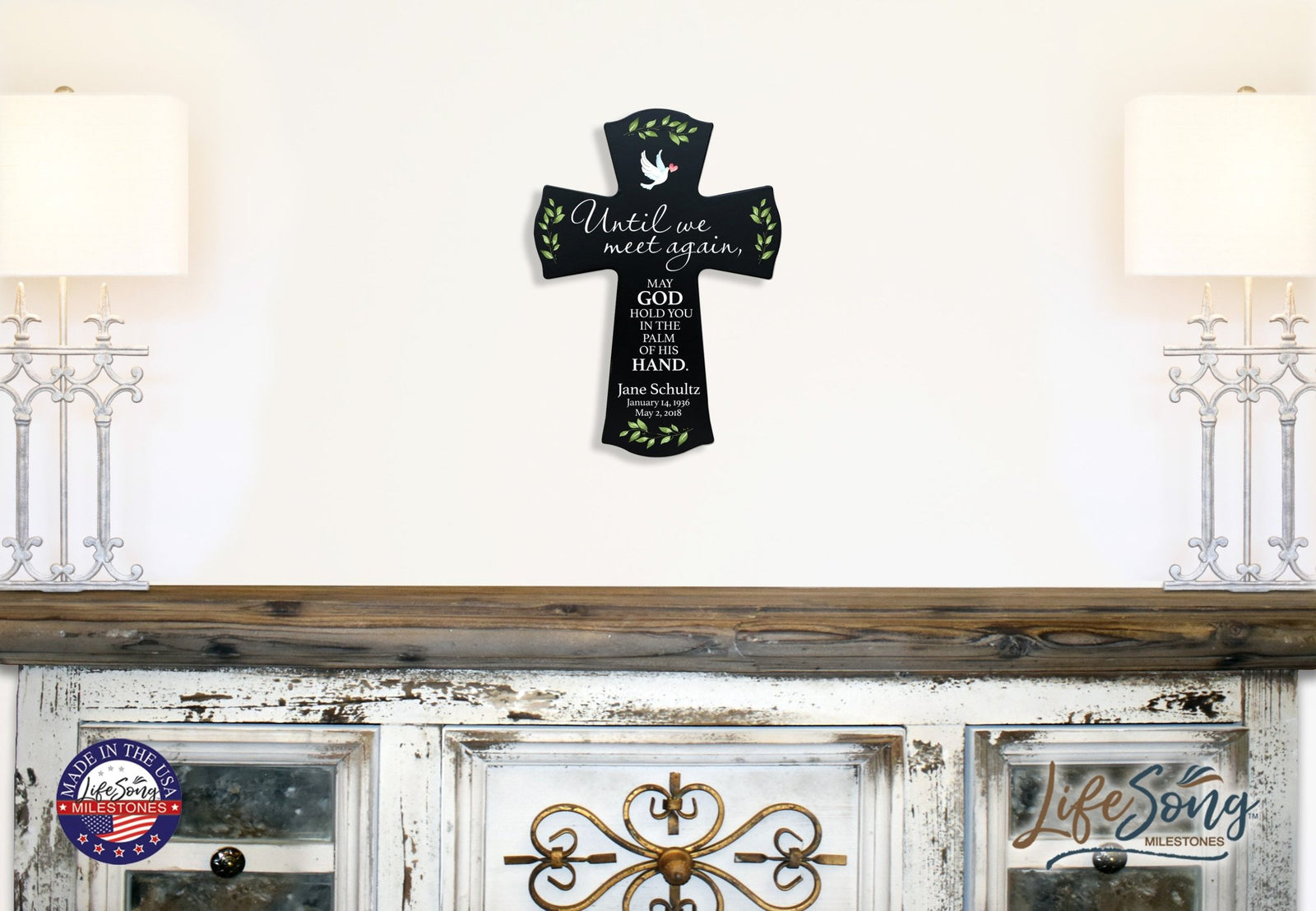 Custom Memorial Wooden Cross 8.5x11 Until We Meet Again - LifeSong Milestones