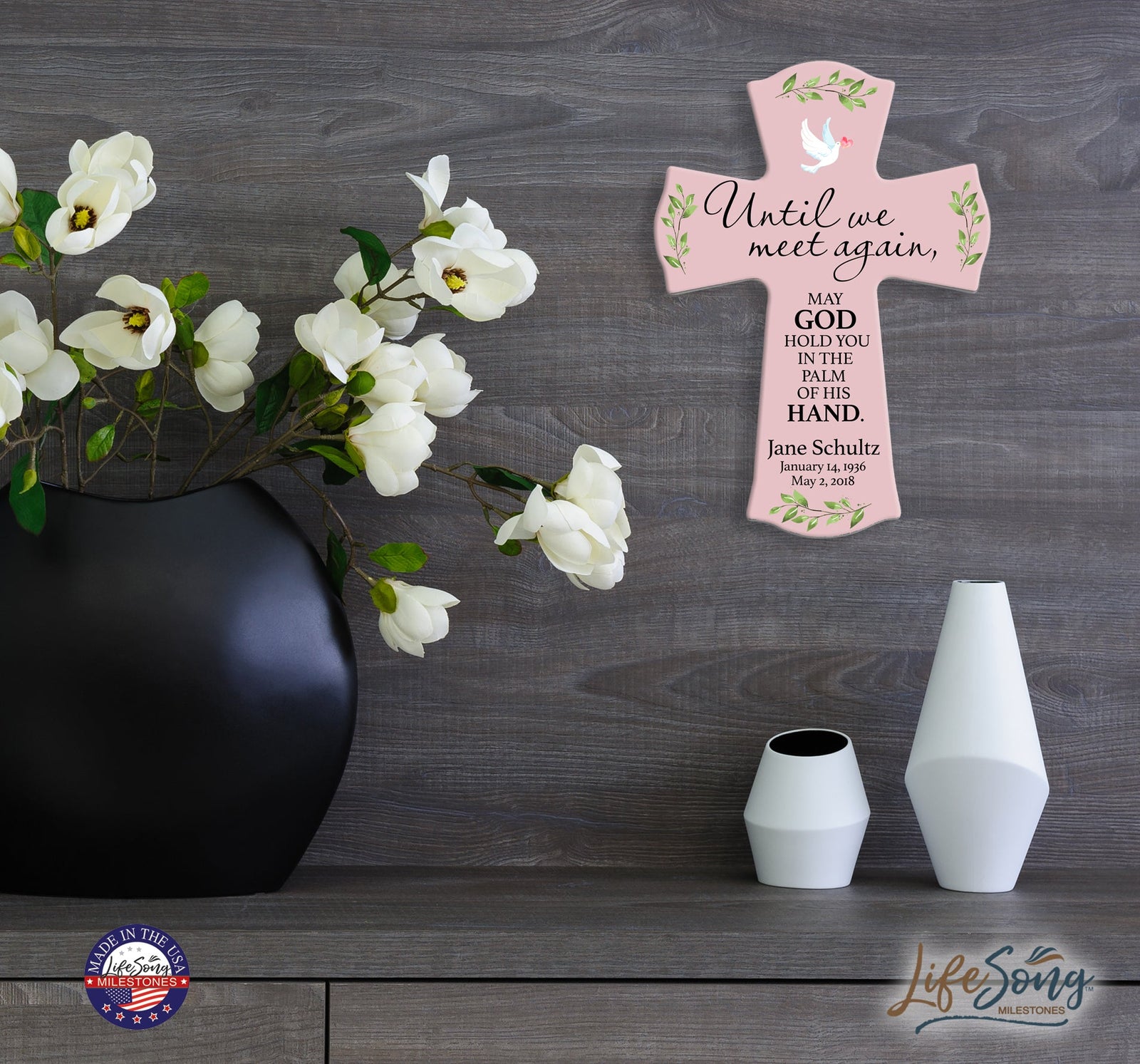 Custom Memorial Wooden Cross 8.5x11 Until We Meet Again - LifeSong Milestones