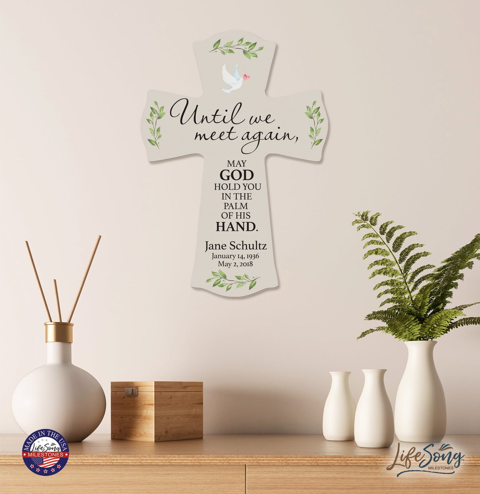 Custom Memorial Wooden Cross 8.5x11 Until We Meet Again - LifeSong Milestones