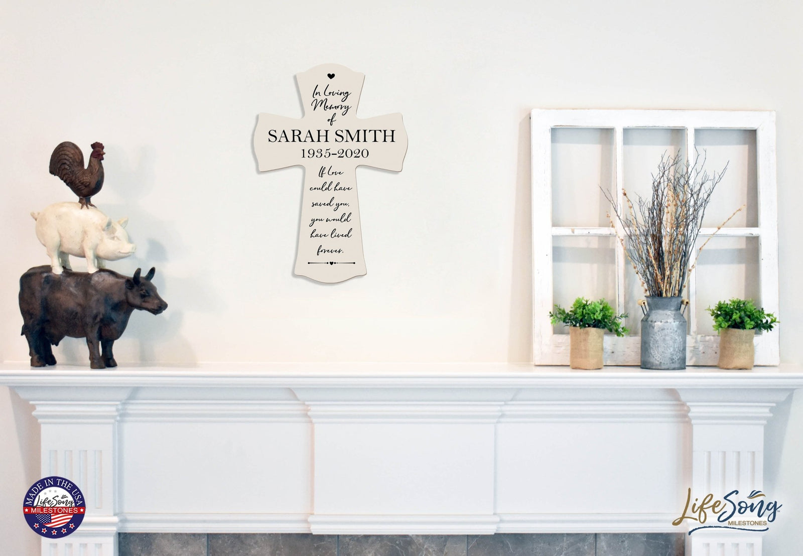 Custom Memorial Wooden Wall Cross 8”x11.25”x 0.75” - In loving Memory (SCRIPT) - LifeSong Milestones