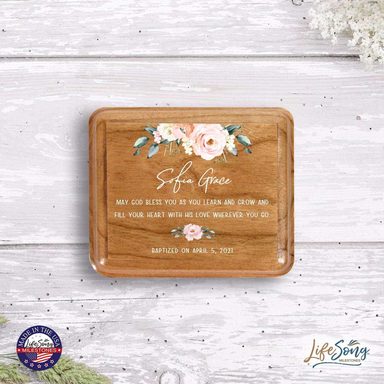 Lifesong Milestones Personalized Modern Keepsake Box Baptism Gift for Baby Girls | Baptismal Gifts