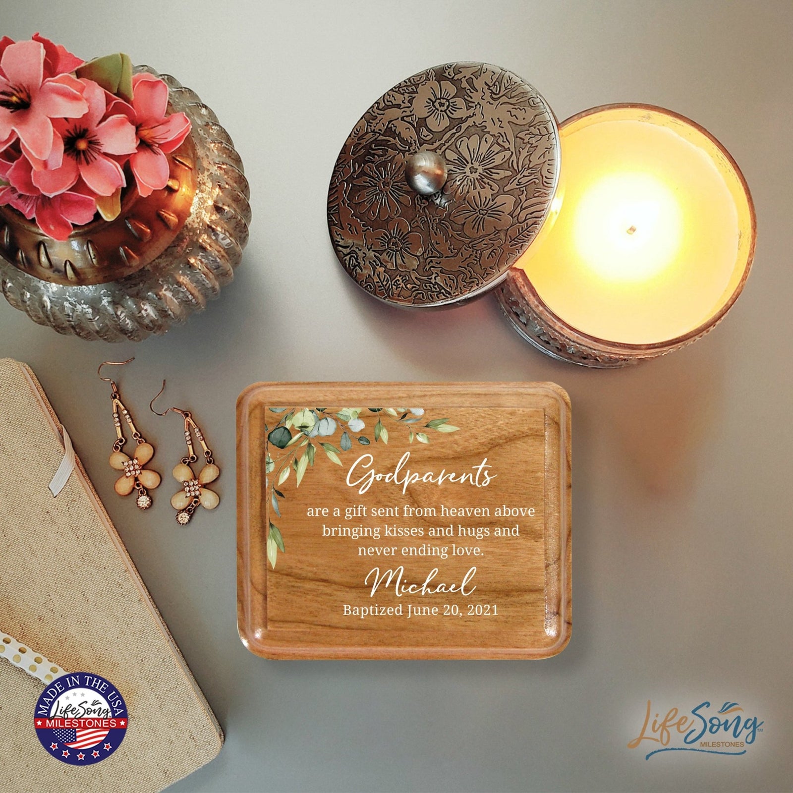 Lifesong Milestones Personalized Modern Keepsake Box Baptism Gift for Baby Girl or Boy | Baptismal Gifts