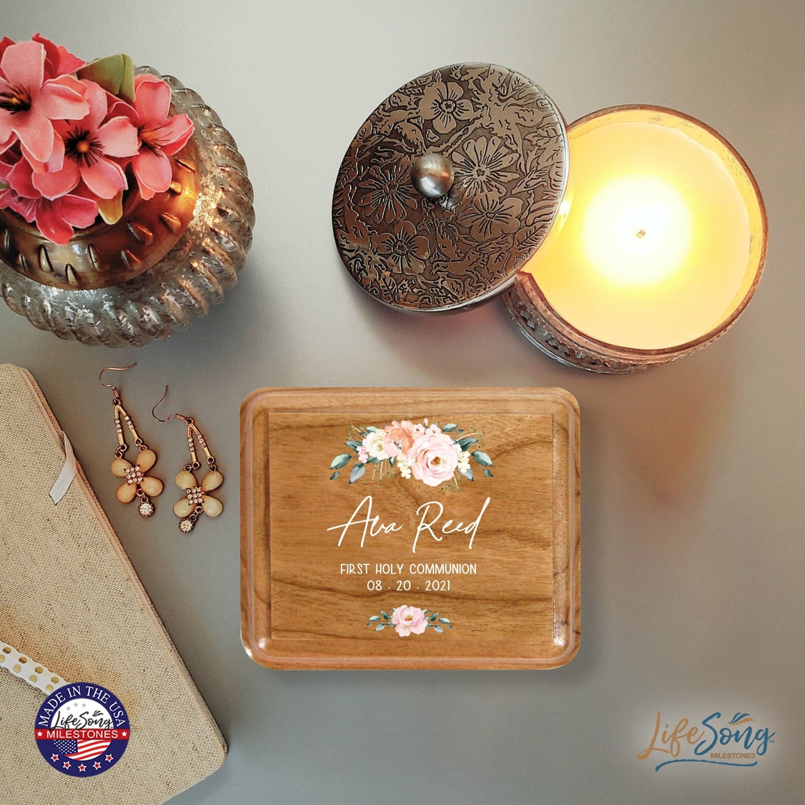 Custom Modern Holy Communion Keepsake Box 3.5x3 First Communion - LifeSong Milestones