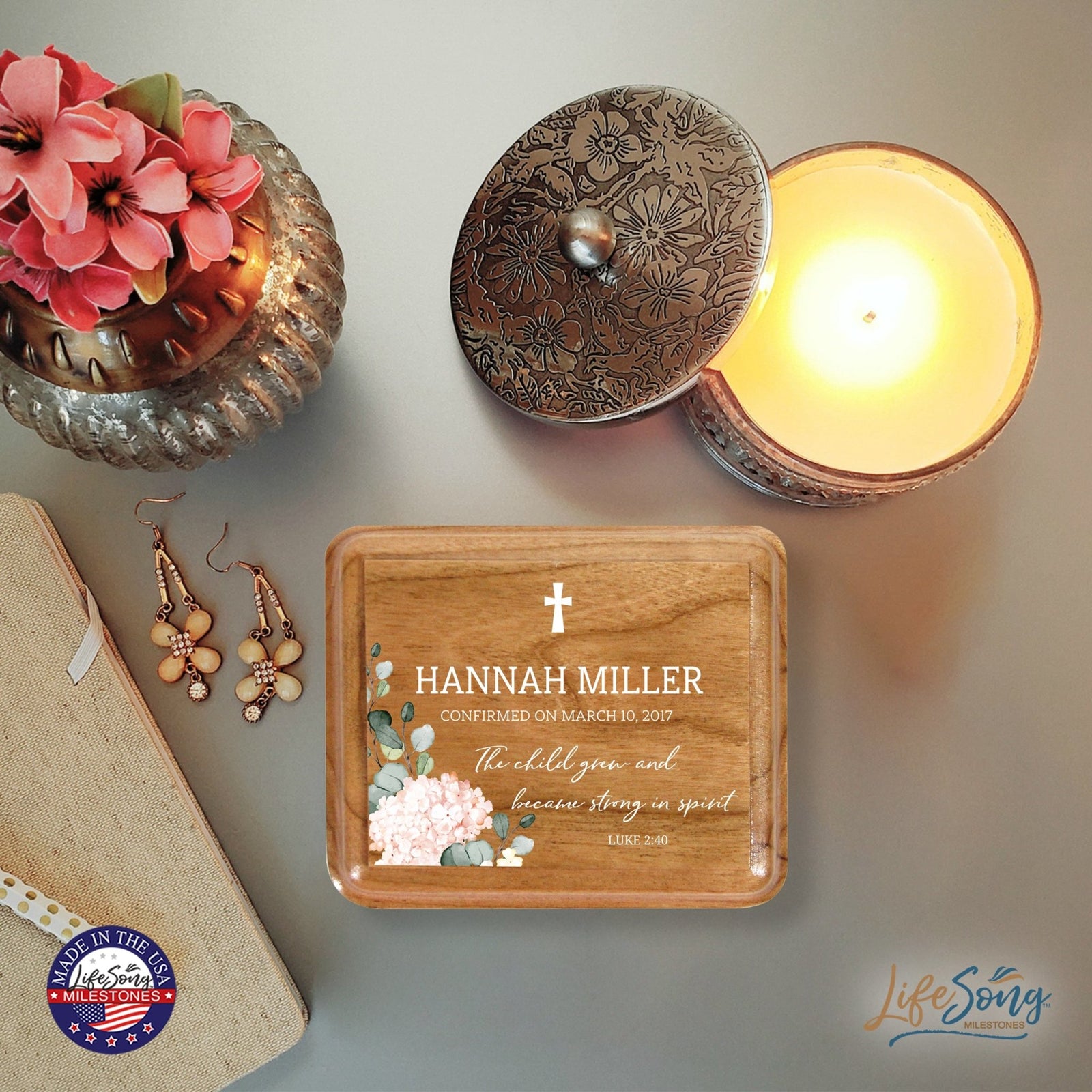 Custom Modern Holy Communion Keepsake Box 3.5x3 The Child Grew - LifeSong Milestones