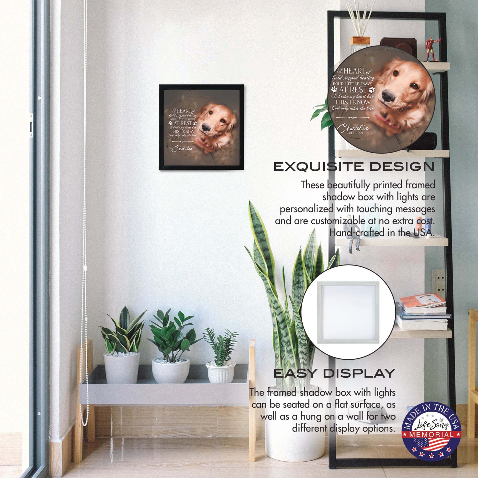 Custom Pet Memorial Framed Shadow Box Wall Décor for the Loss of Beloved Pet - A Heart Of Gold - LifeSong Milestones