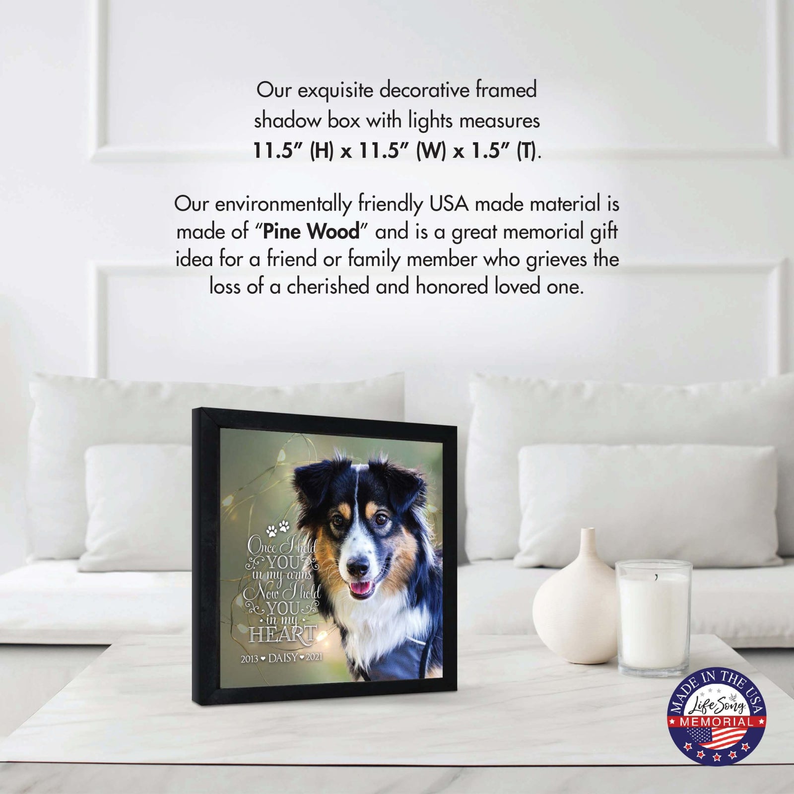 Custom Pet Memorial Framed Shadow Box Wall Décor for the Loss of Beloved Pet - Once I Held You - LifeSong Milestones