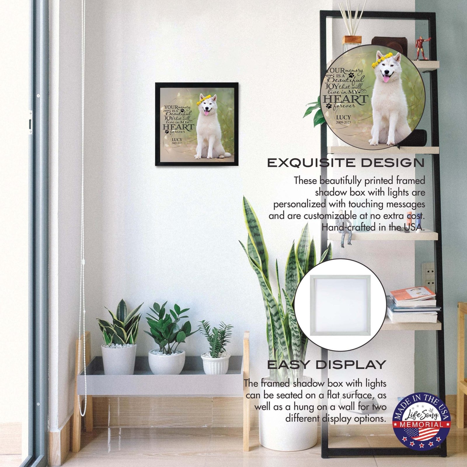 Custom Pet Memorial Framed Shadow Box Wall Décor for the Loss of Beloved Pet - Your Memory Is Beautiful - LifeSong Milestones