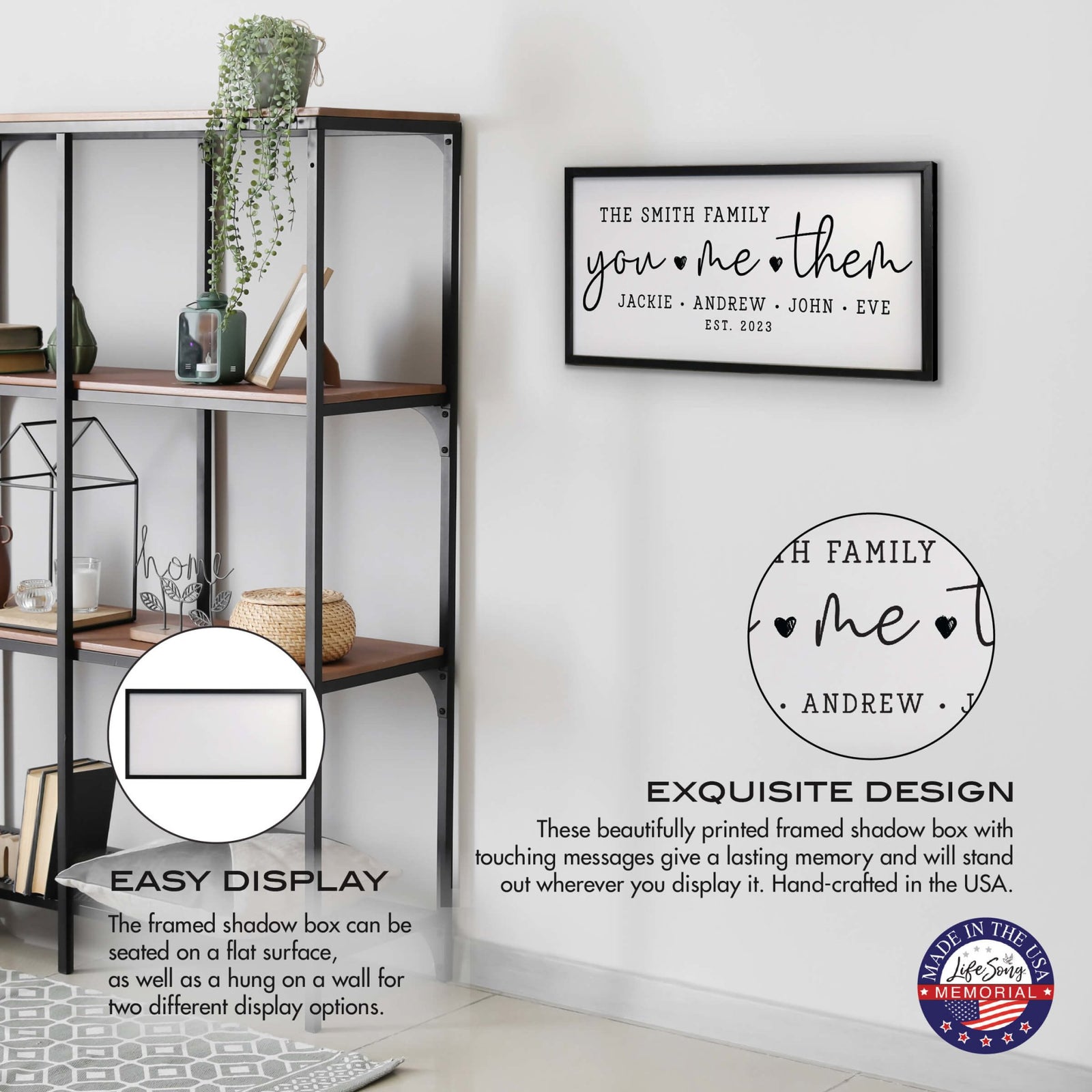 Custom Printed Family Wall Hanging Framed Shadow Box For Home Décor Ideas - You, Me, Them - LifeSong Milestones