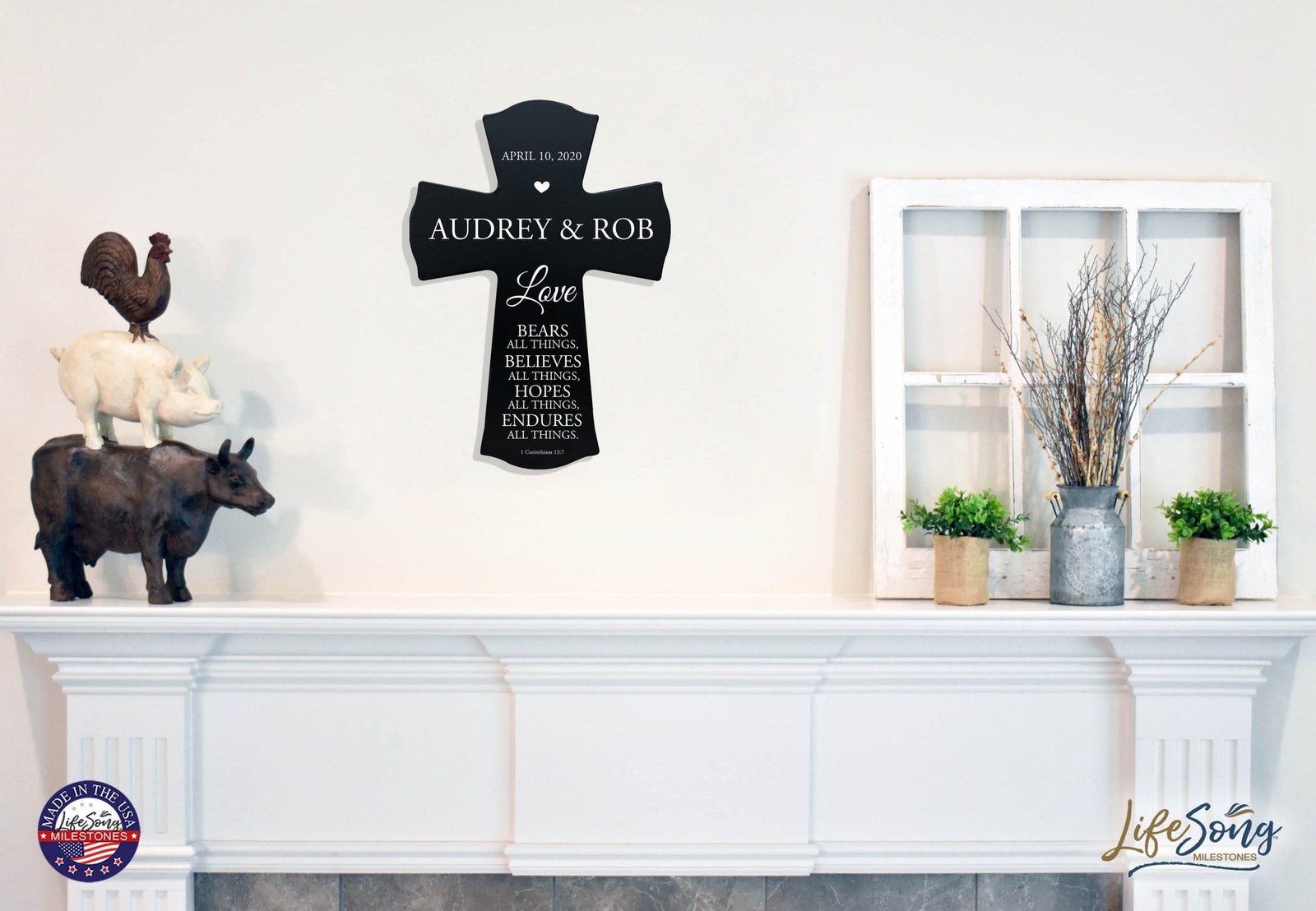 Custom Wall Cross for the Couple - Love Bears All Things - 1 Corinthians 13 - LifeSong Milestones