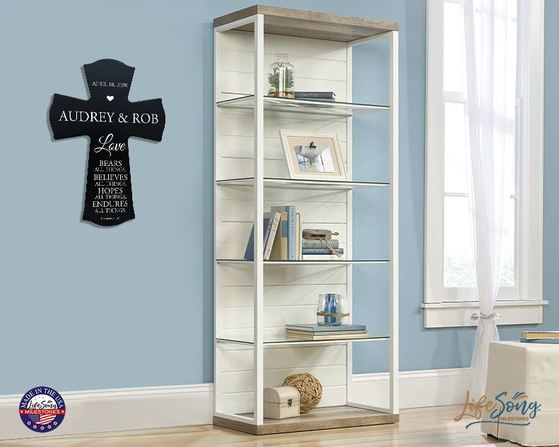 Custom Wall Cross for the Couple - Love Bears All Things - 1 Corinthians 13 - LifeSong Milestones