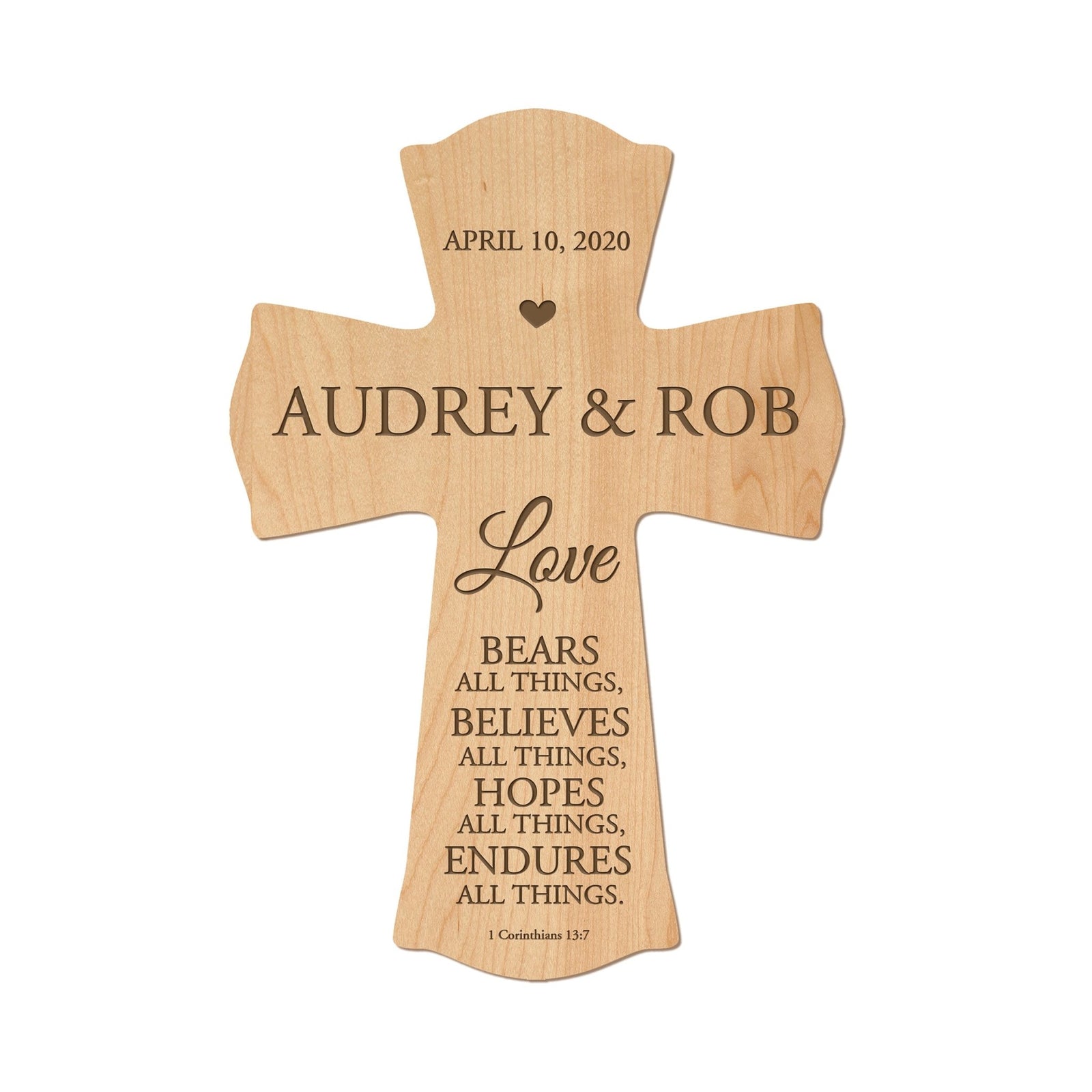 Custom Wall Cross for the Couple - Love Bears All Things - 1 Corinthians 13 - LifeSong Milestones