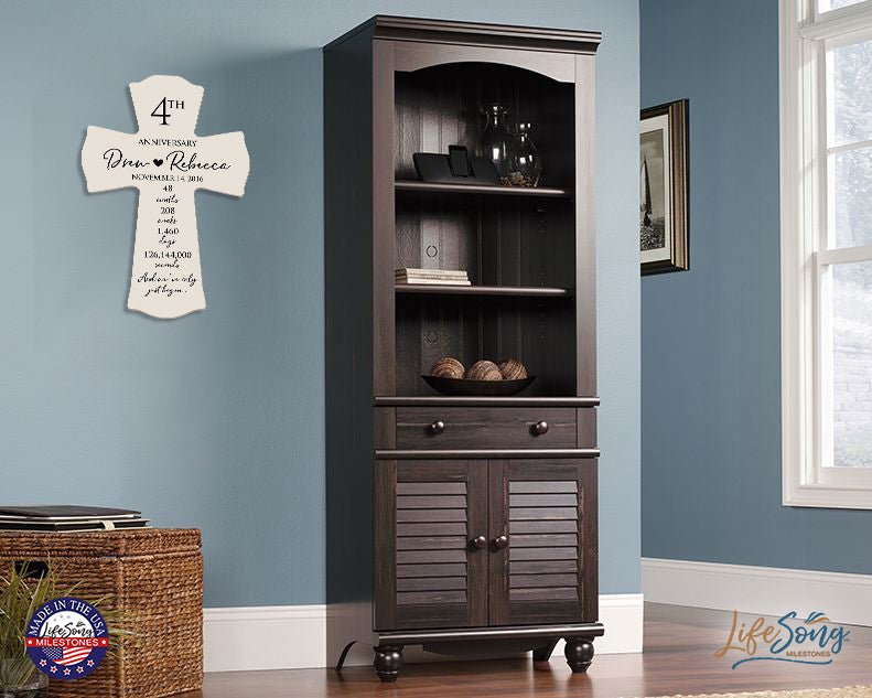 Lifesong Milestones Personalized 4th wedding wall cross – A symbol of enduring love and a perfect anniversary gift for the couple.