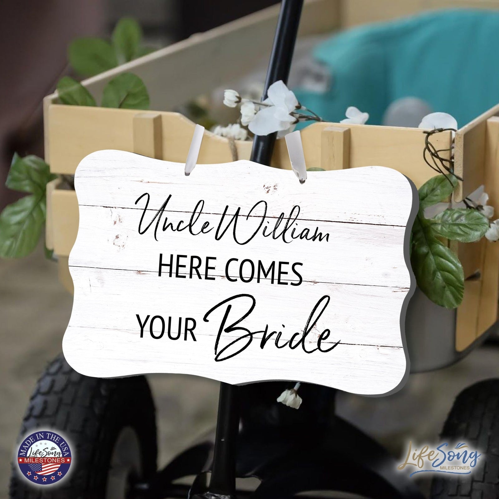 Custom Wedding Wall Hanging Signs For Ceremony And Reception For Couple - Here Comes the Bride (Flower) - LifeSong Milestones