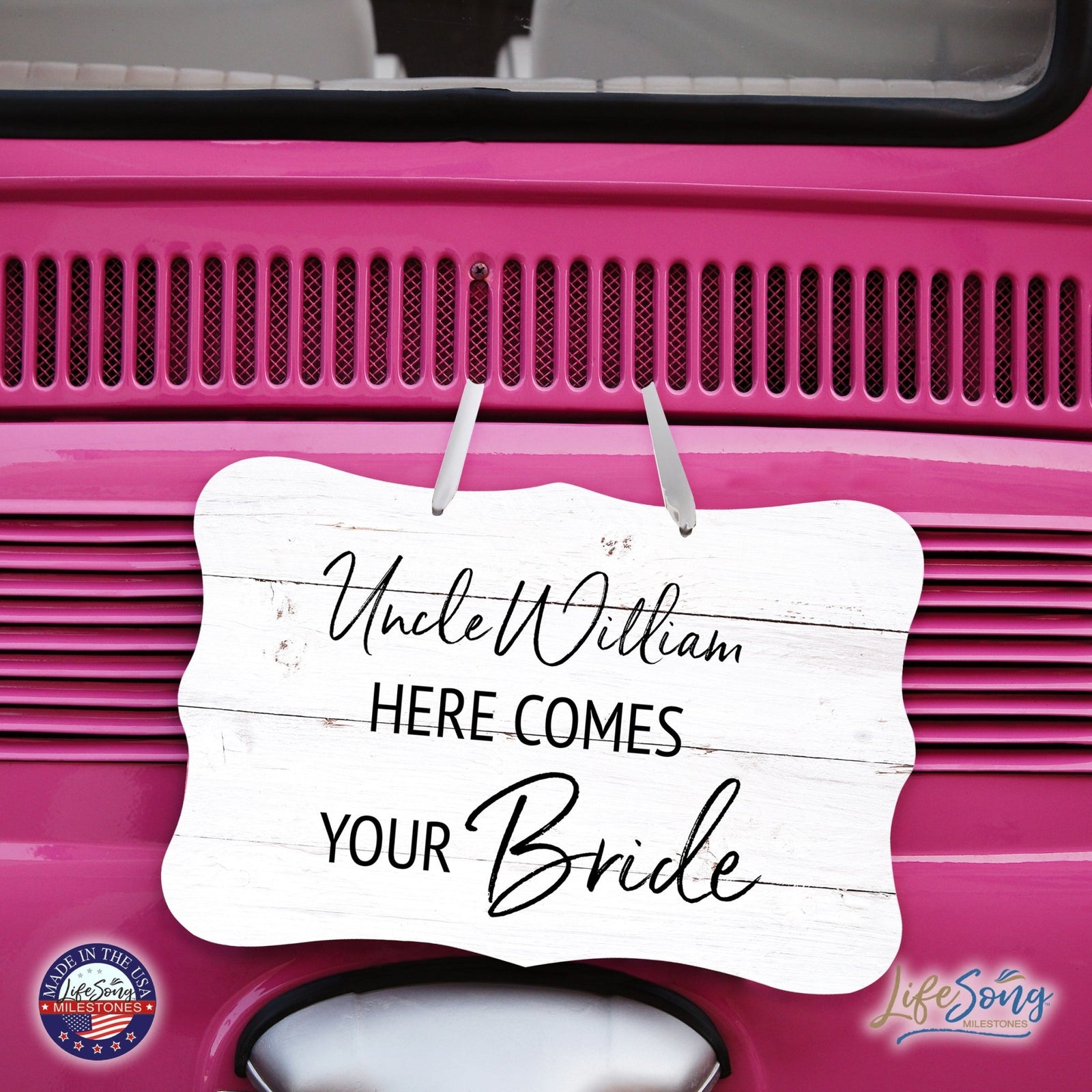 Custom Wedding Wall Hanging Signs For Ceremony And Reception For Couple - Here Comes the Bride (Flower) - LifeSong Milestones