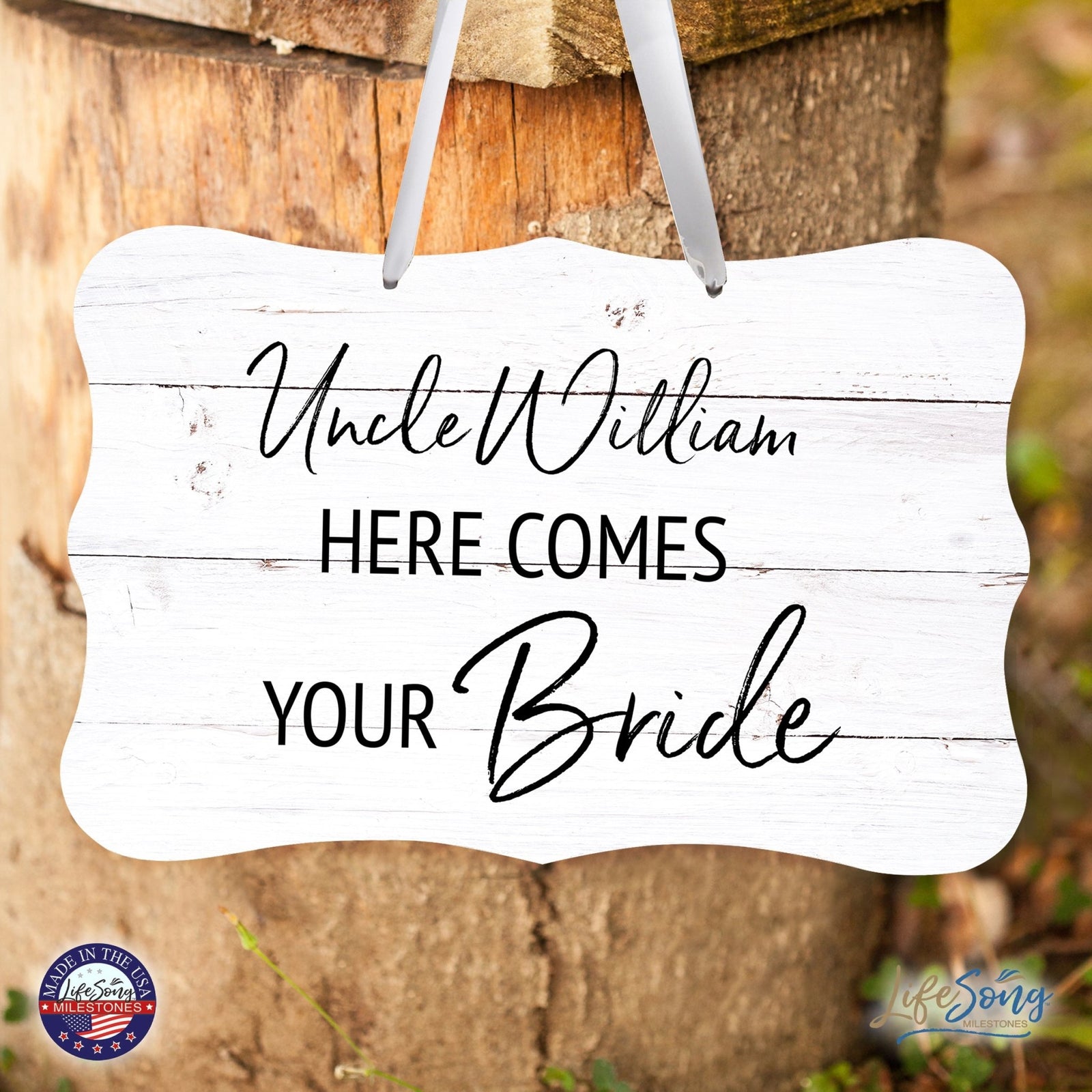 Custom Wedding Wall Hanging Signs For Ceremony And Reception For Couple - Here Comes the Bride (Flower) - LifeSong Milestones