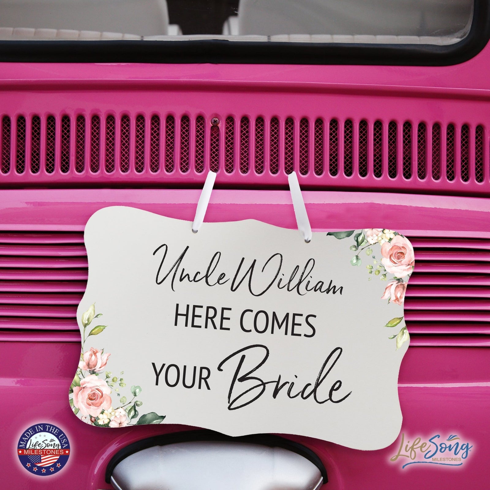 Custom Wedding Wall Hanging Signs For Ceremony And Reception For Couple - Here Comes the Bride (Flower) - LifeSong Milestones