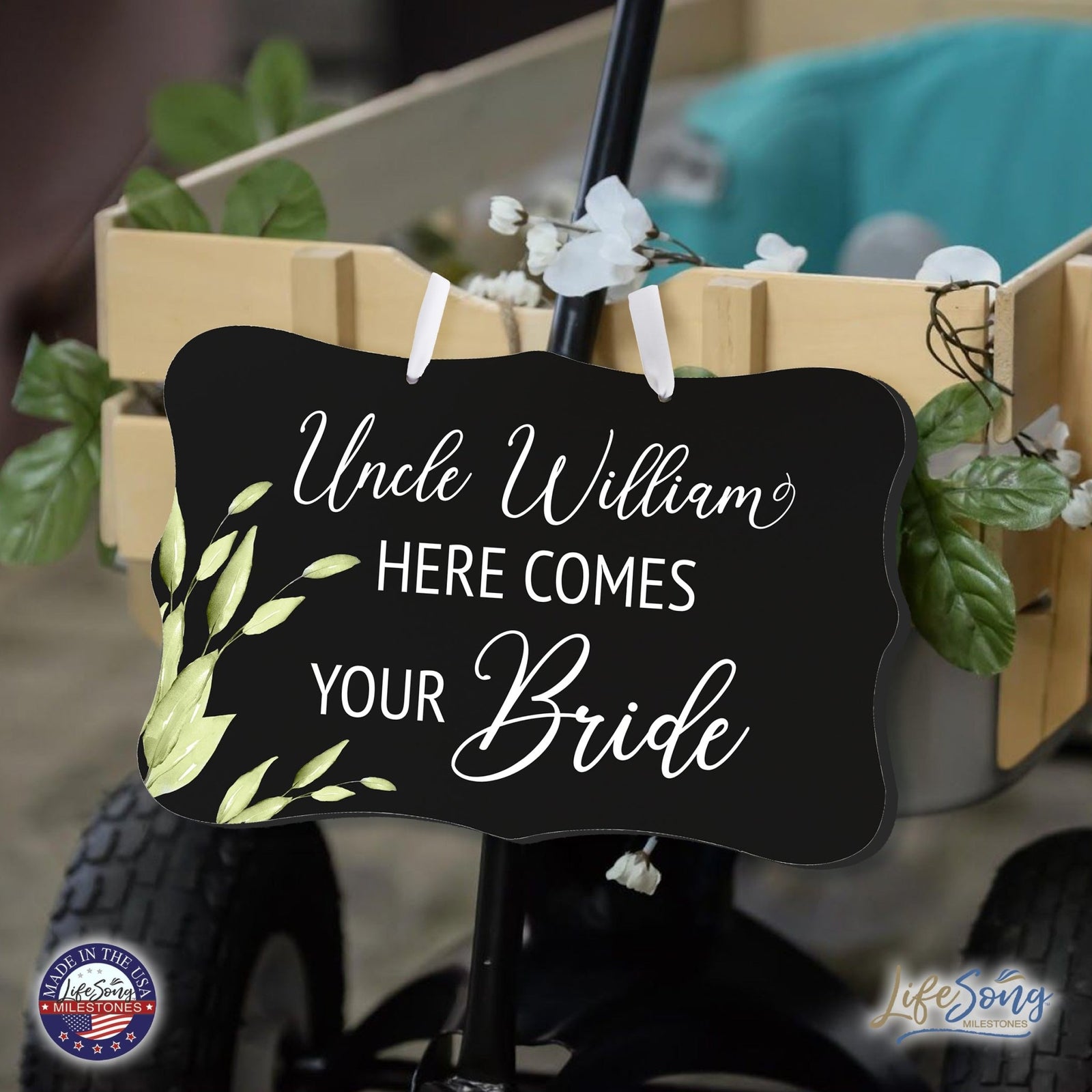 Custom Wedding Wall Hanging Signs For Ceremony And Reception For Couple - Here Comes the Bride(Corner Leaf) - LifeSong Milestones