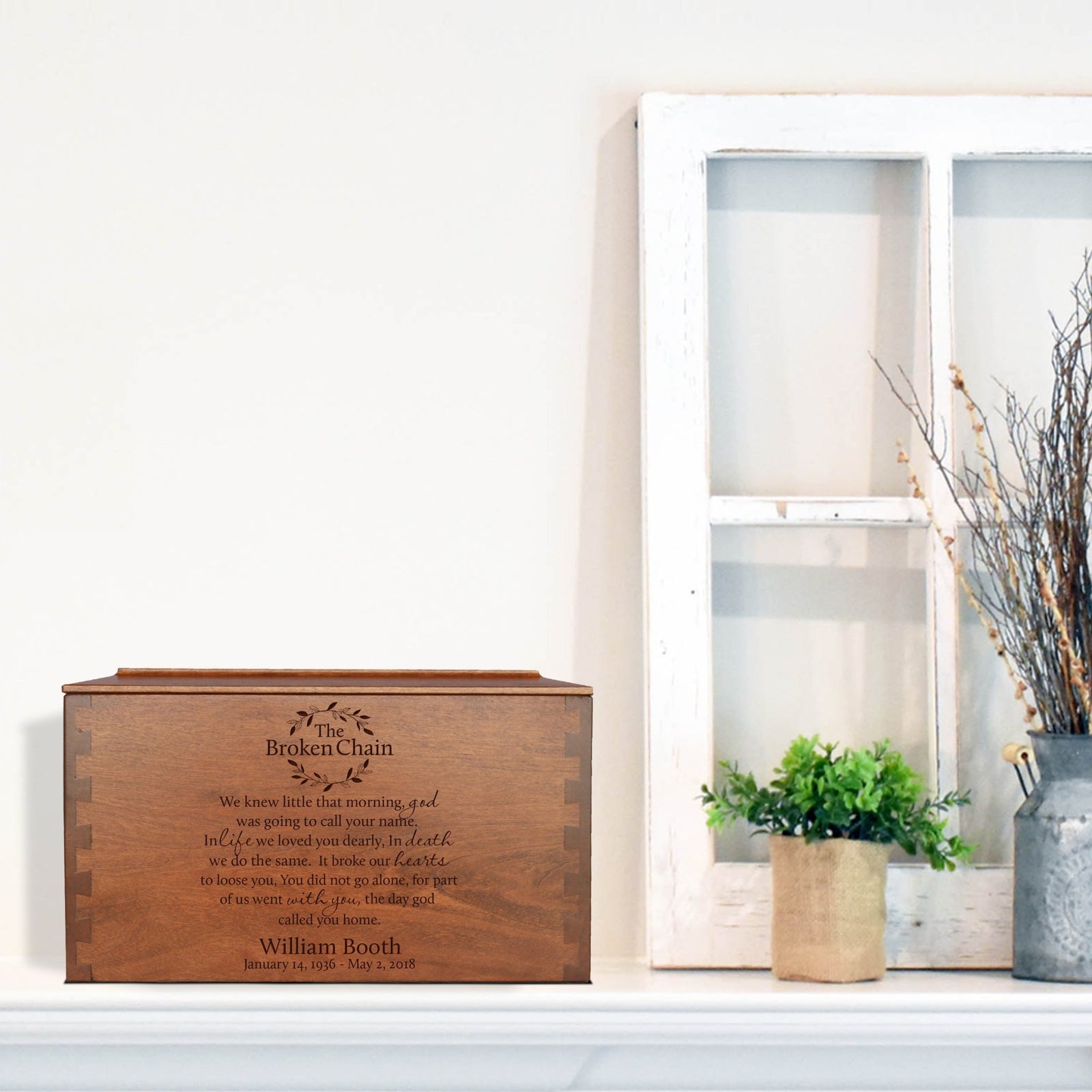 Custom Wooden Cremation Urn Box Extra Large for Human Ashes holds 473 cu in The Broken Chain - LifeSong Milestones