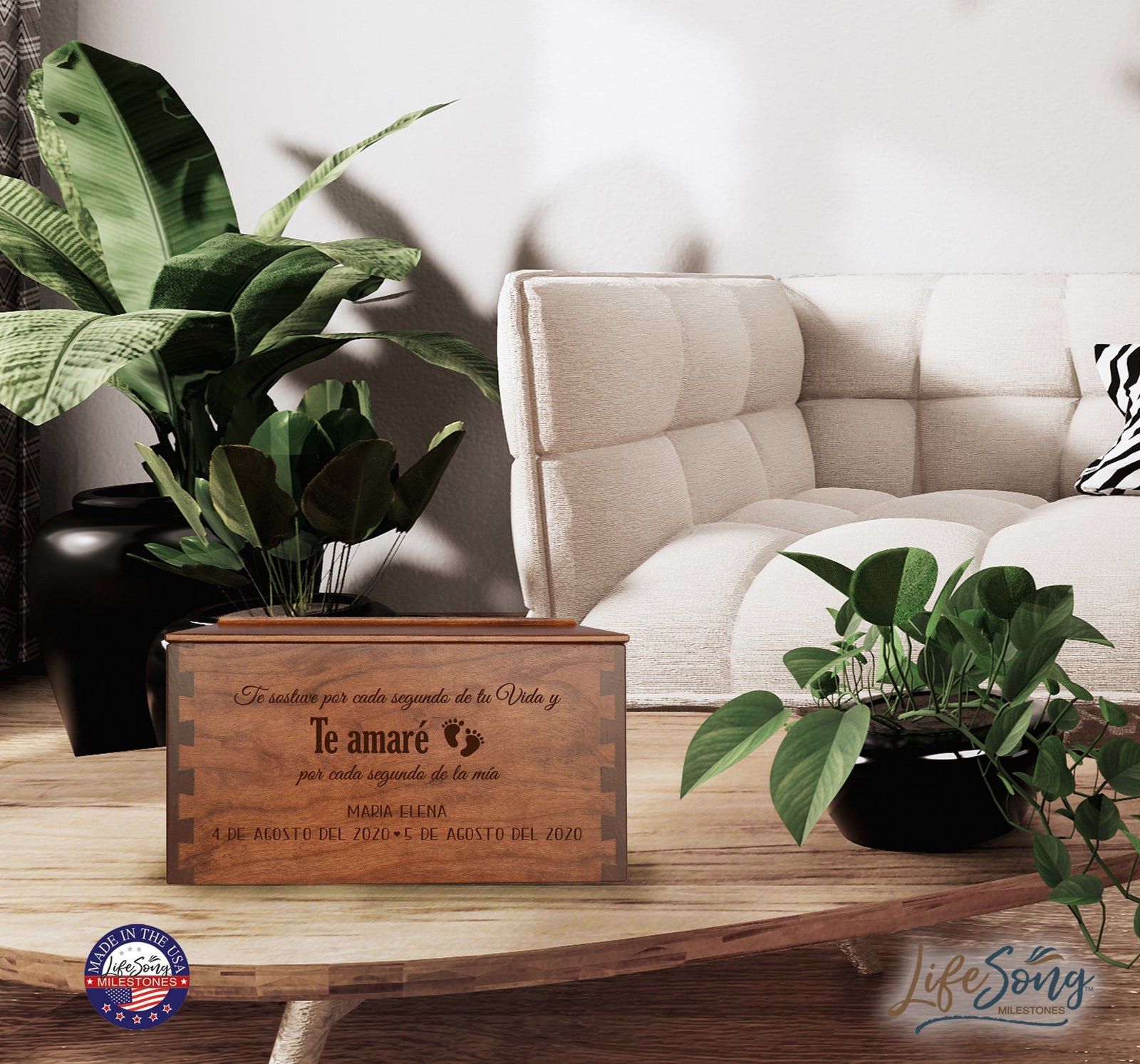 Custom Wooden Cremation Urn Box Large for Human Ashes holds 291 cu in Te Sostuve Por Cada - LifeSong Milestones