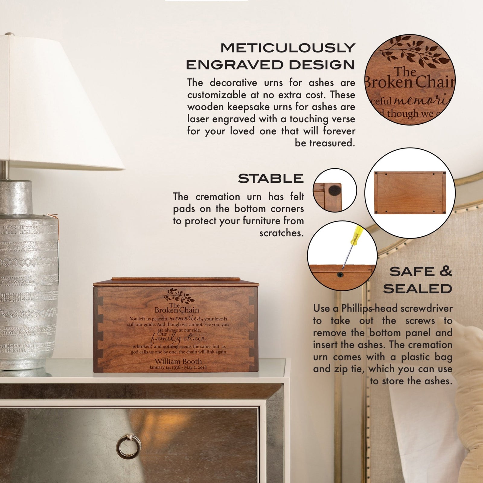 Custom Wooden Dovetail Cremation Urn for Human Ashes