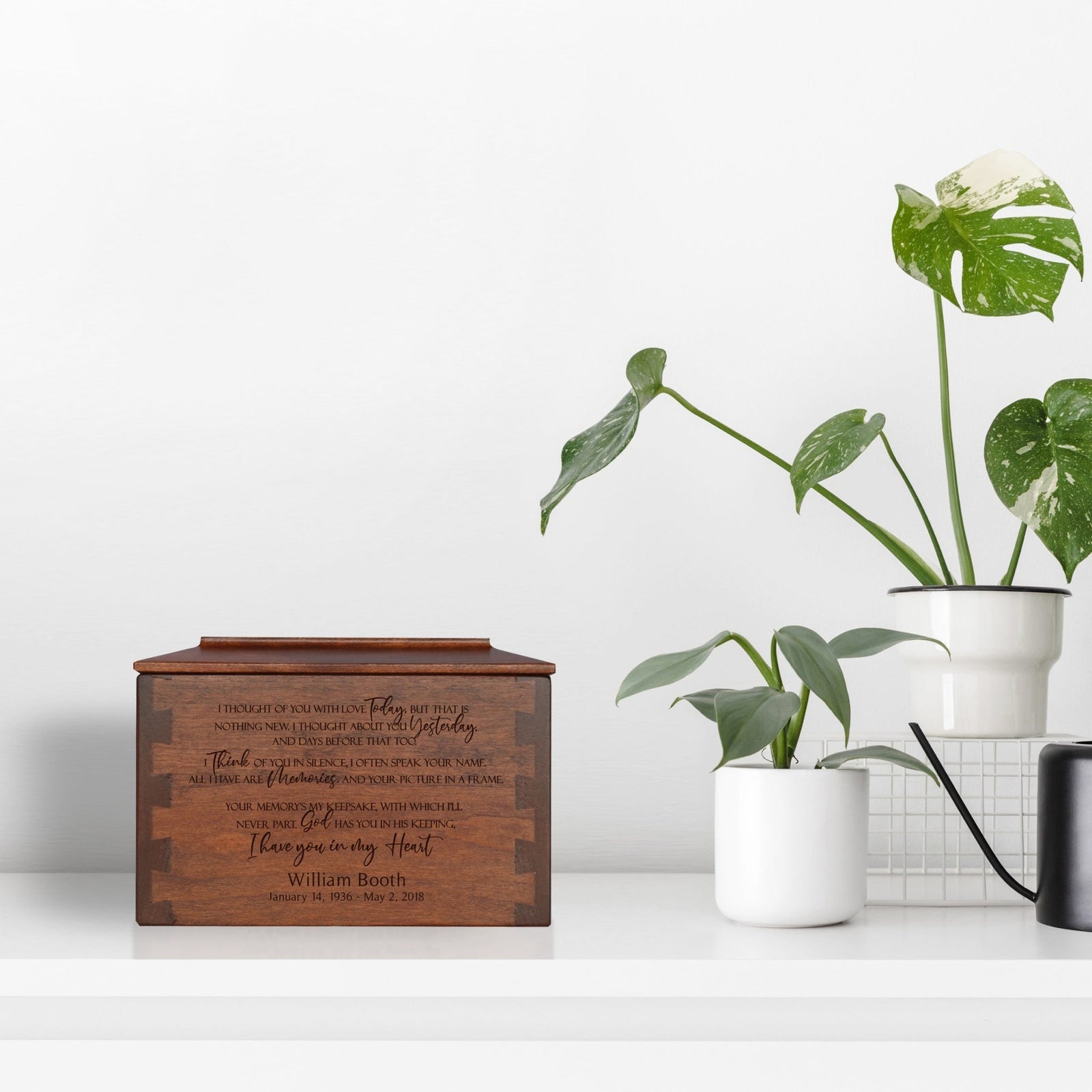 Custom Wooden Cremation Urn Box Small for Human Ashes holds 68 cu in I Thought Of You - LifeSong Milestones