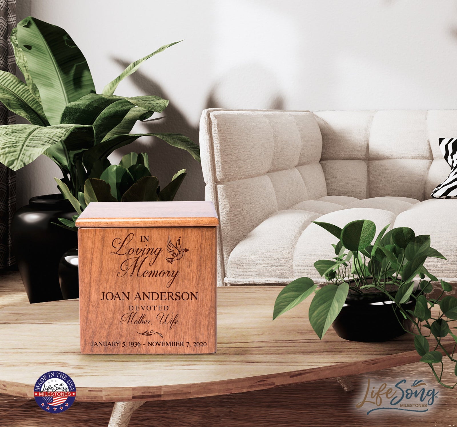 Memorial Wooden Keepsake Urn Box for Human Ashes