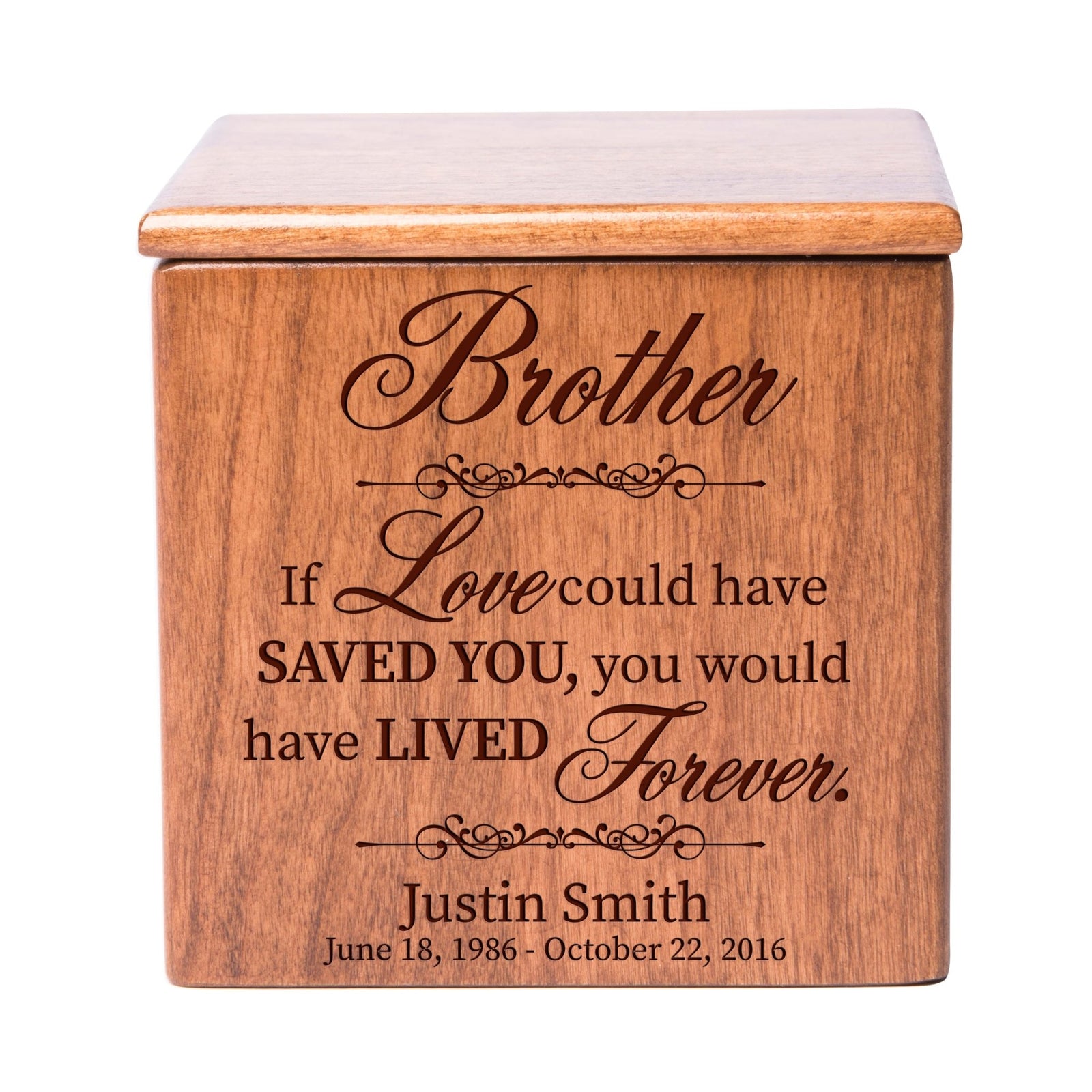 Unique Wooden Funeral Cremation Urn Box for Brother's Ashes