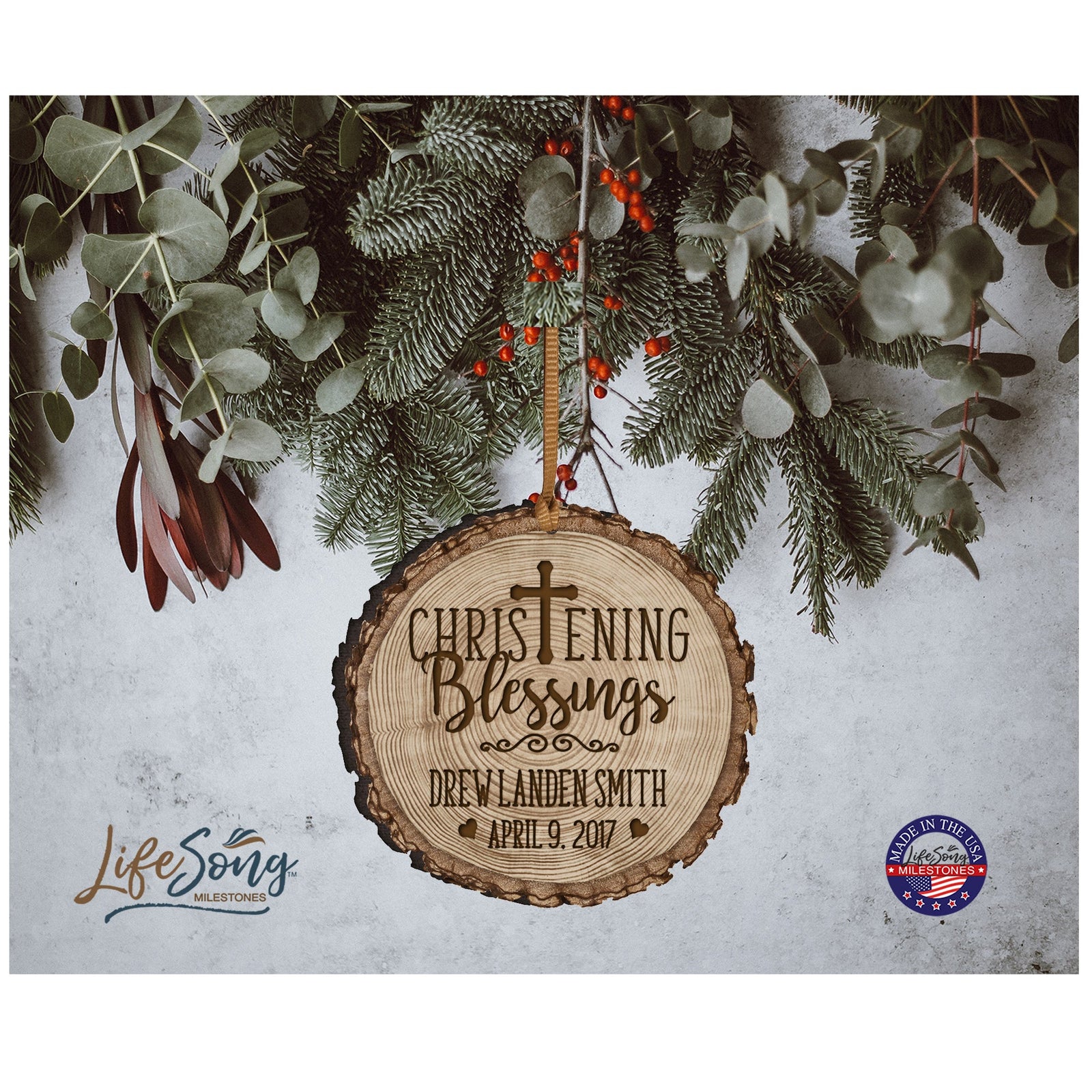 Custom Wooden Hanging Baptism Ornament - LifeSong Milestones