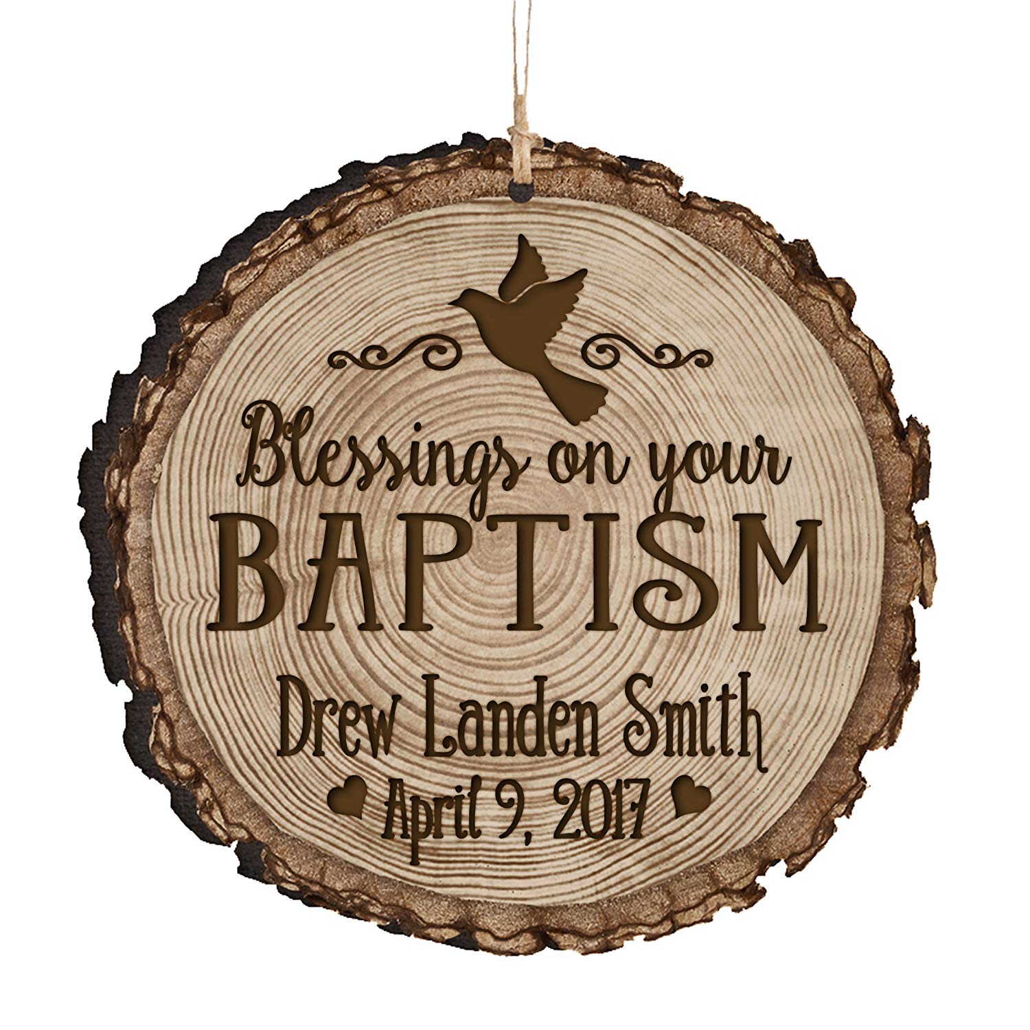 Custom Wooden Hanging Baptism Ornament - LifeSong Milestones