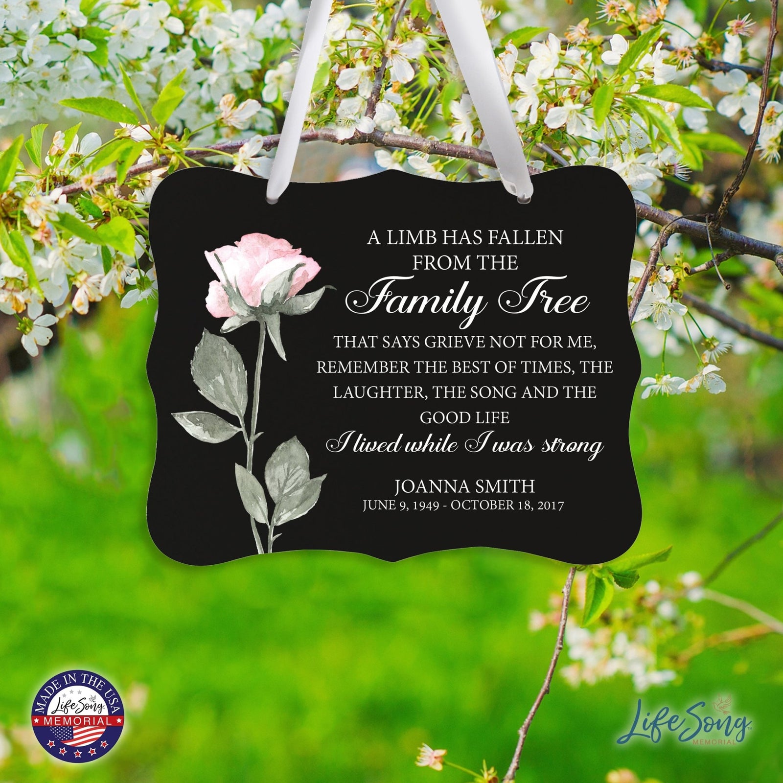 Custom Wooden Memorial 6x8 Ribbon Wall Sign Hanging Decor for Loss of Loved One A Limb Has Fallen (Black) - LifeSong Milestones