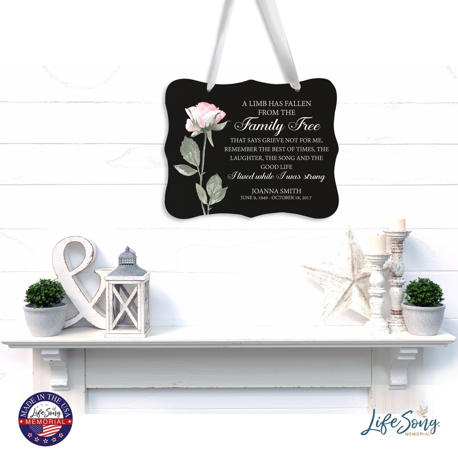 Custom Wooden Memorial 6x8 Ribbon Wall Sign Hanging Decor for Loss of Loved One A Limb Has Fallen (Black) - LifeSong Milestones